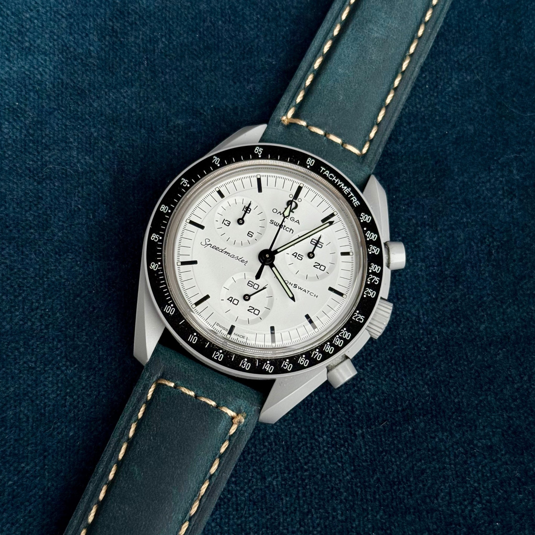 Leather Strap for MoonSwatch - Blue