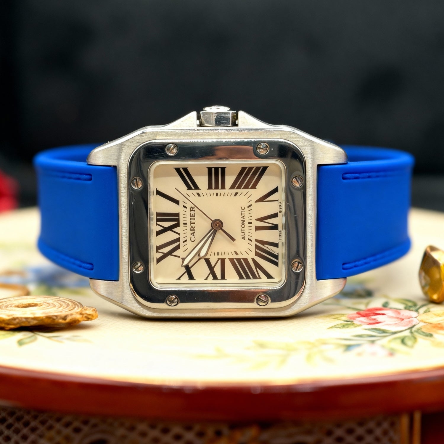 Cartier Santos 100 Rubber Strap - Blue - Helvetus