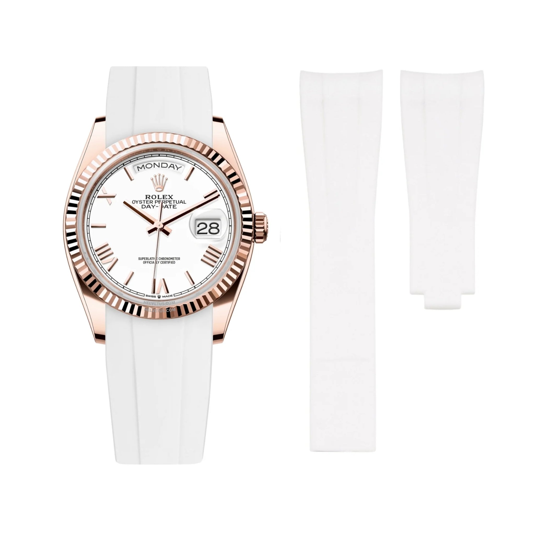 Deployant Rubber Strap - For Rolex Day - Date 36mm - White - Helvetus