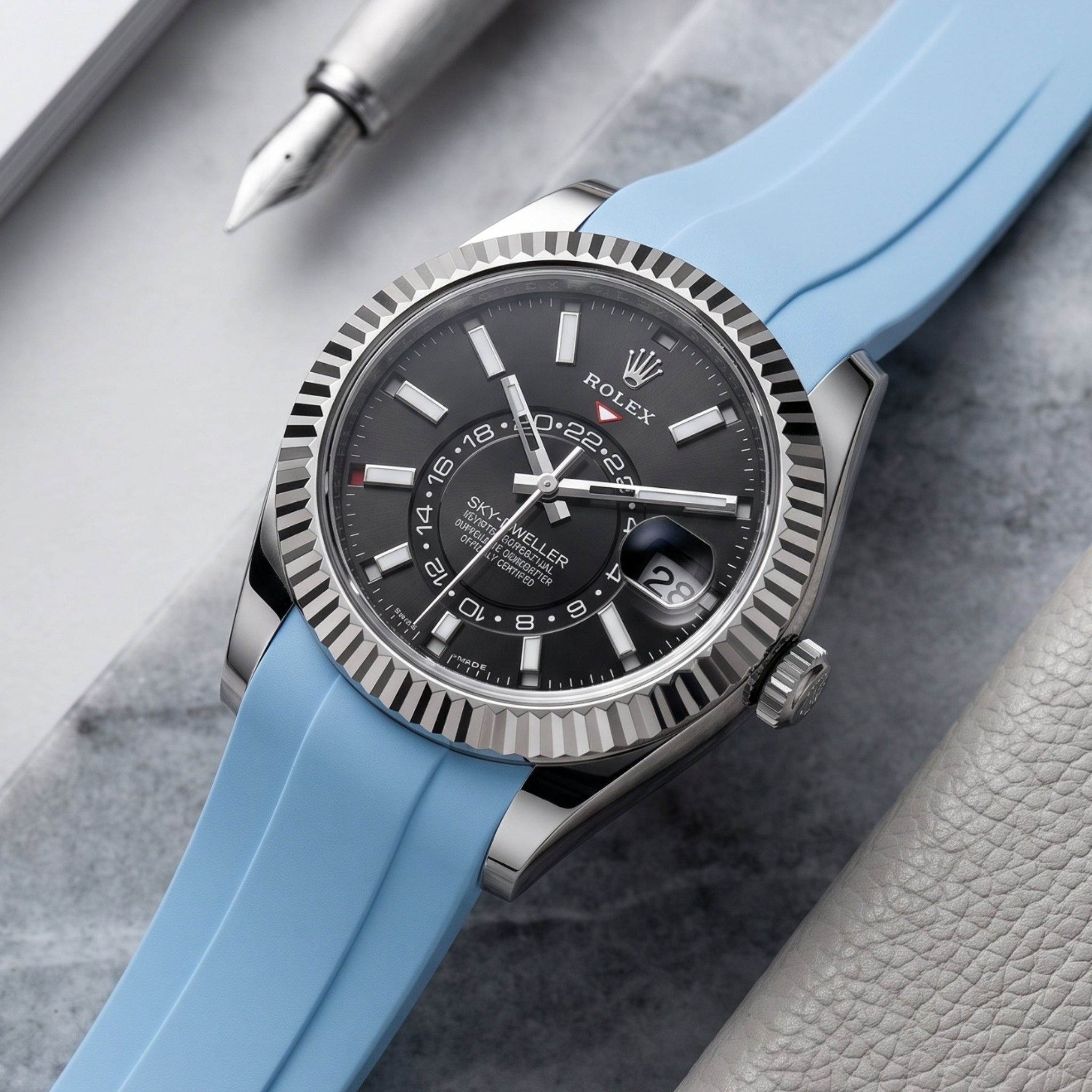Deployant Rubber Strap - For Rolex Sky-Dweller - Baby Blue - Helvetus