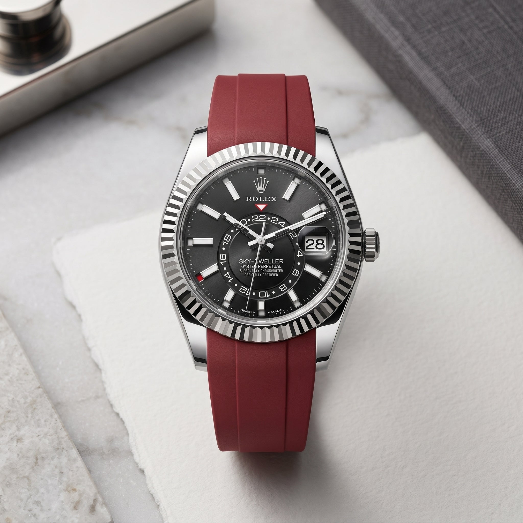 Deployant Rubber Strap - For Rolex Sky-Dweller - Bordeaux - Helvetus