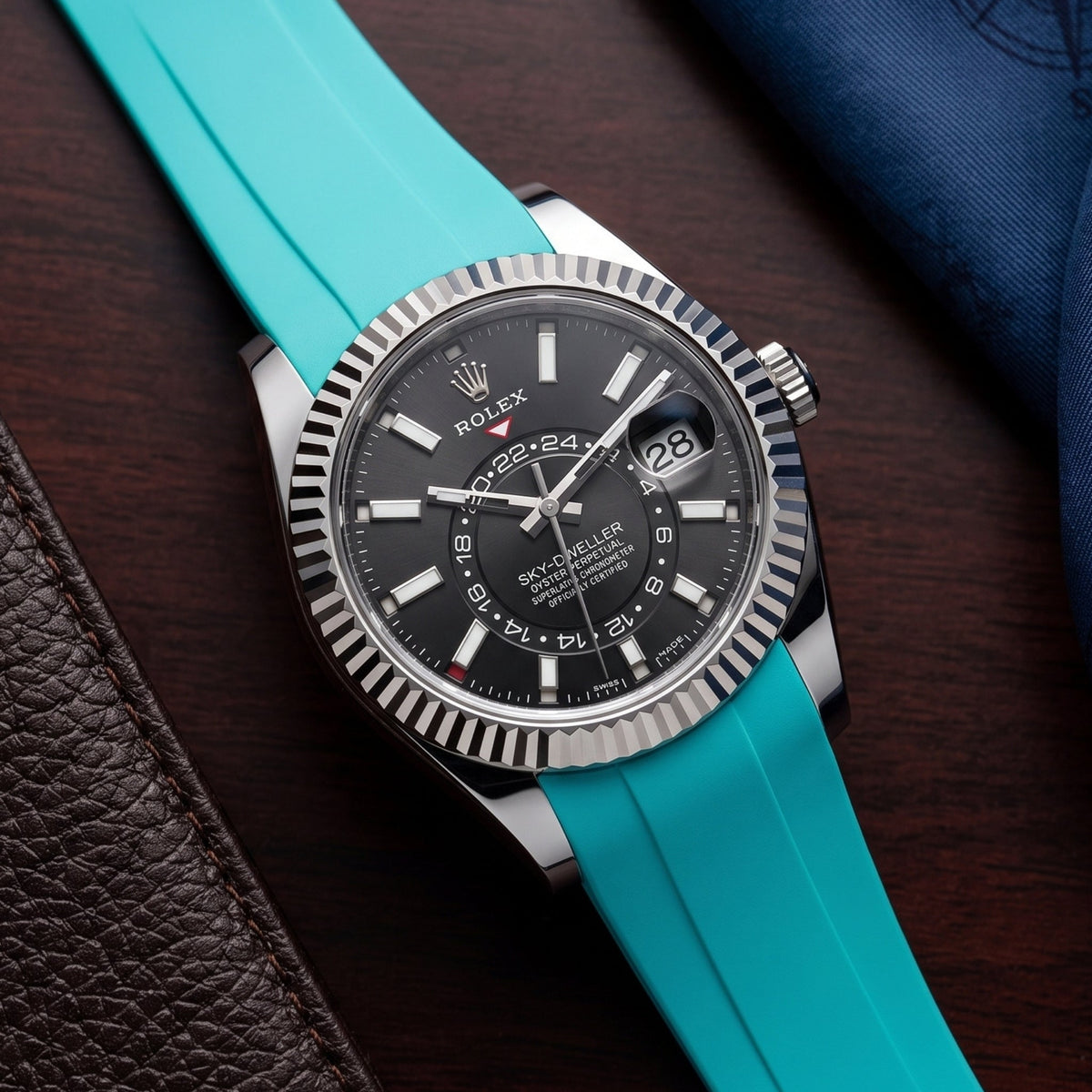 Deployant Rubber Strap - For Rolex Sky-Dweller - Turquoise - Helvetus