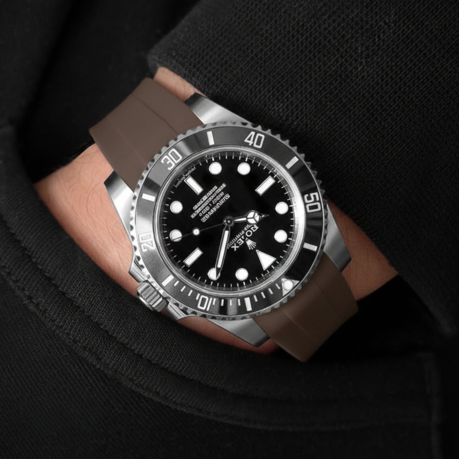 Deployant Rubber Strap - For Rolex Submariner - Brown - Helvetus