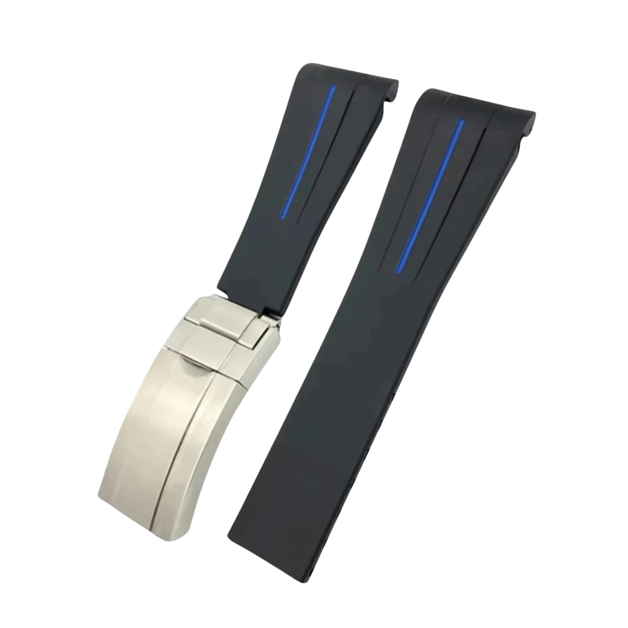 Deployant Rubber Strap - For Rolex Yacht - Master 40mm/42mm - Black w/Blue Line | LuxLine® - Helvetus