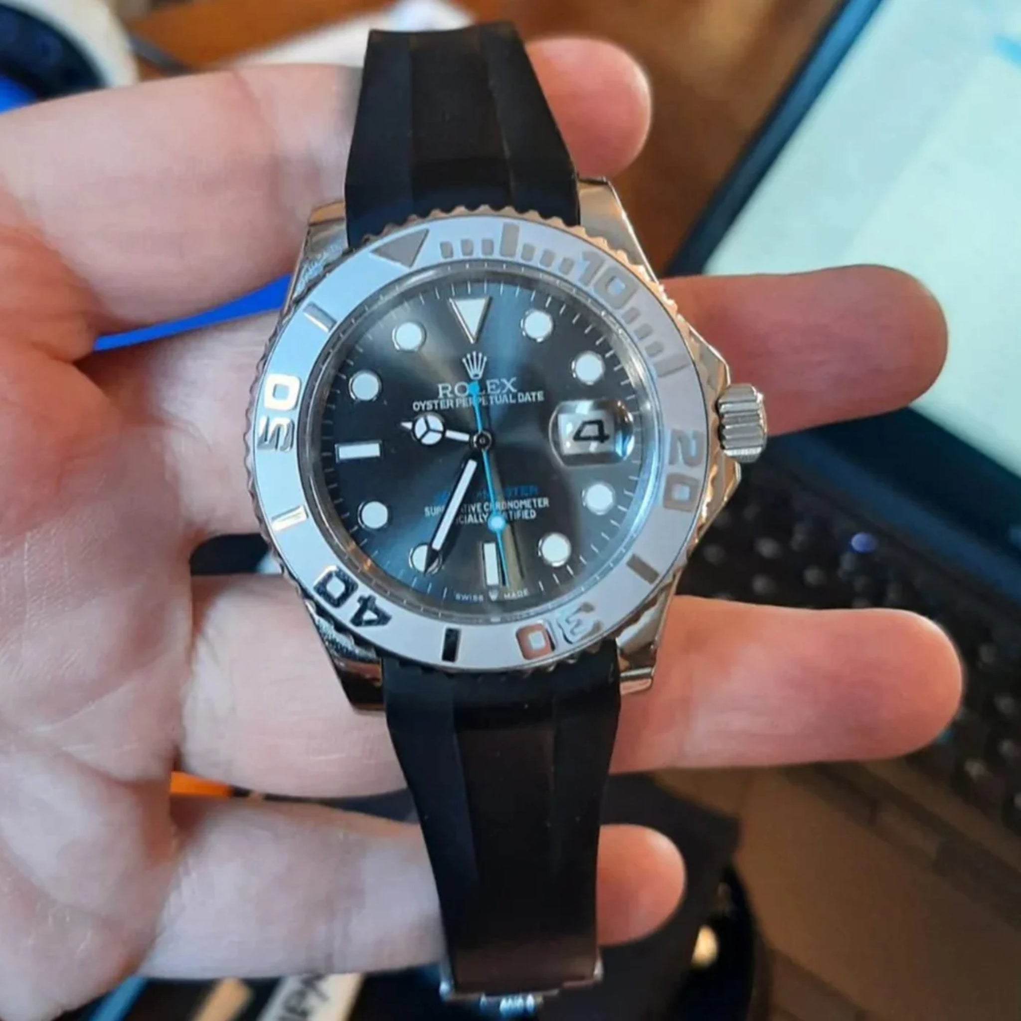 Deployant Rubber Strap - For Rolex Yacht - Master 40mm/42mm/37mm - Black - Helvetus