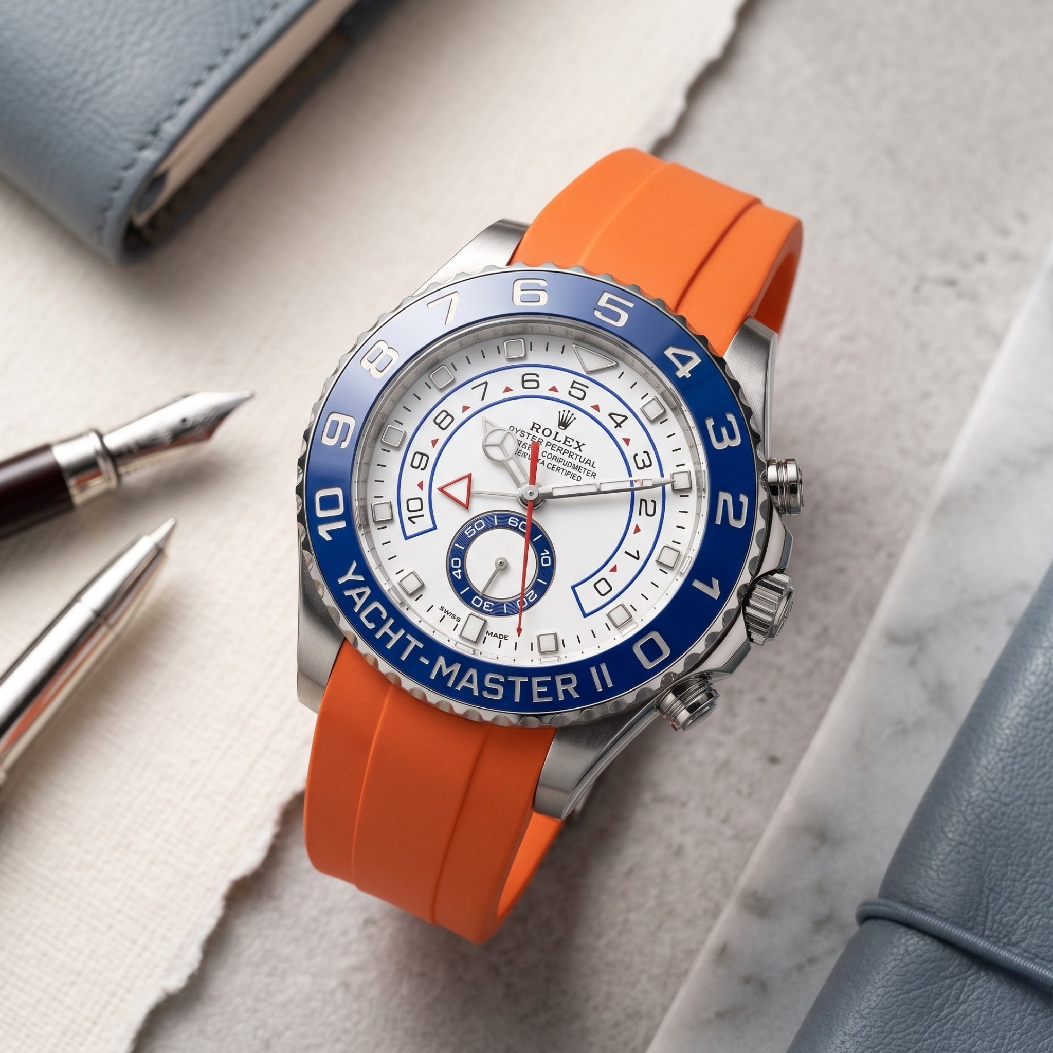 Deployant Rubber Strap - For Rolex Yacht-Master II 44mm - Orange - Helvetus
