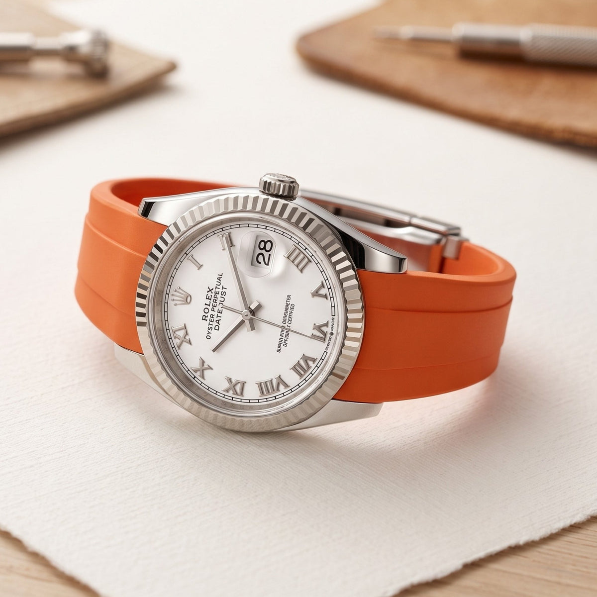 Deployant Strap - For Rolex Datejust 36 - Orange - Helvetus