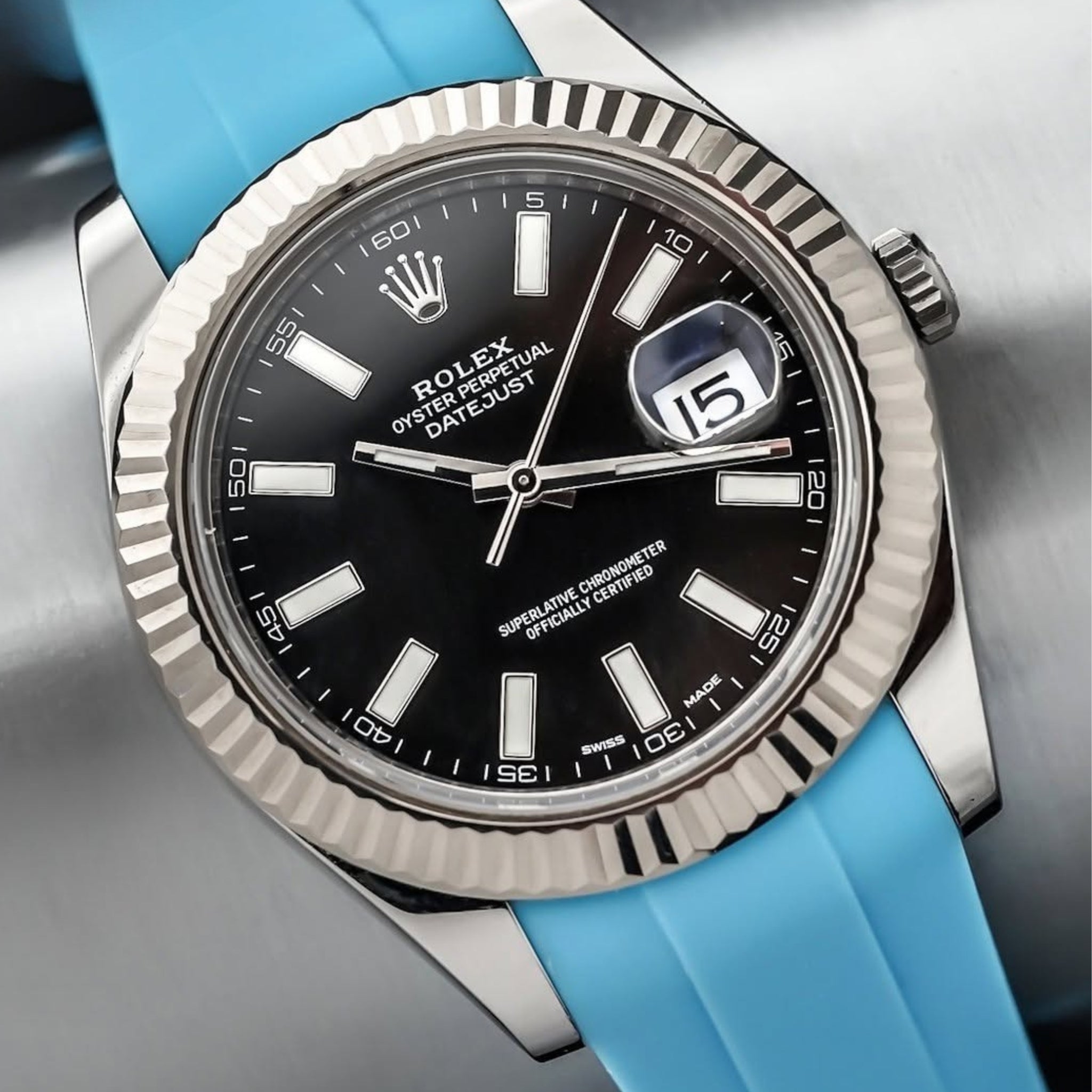 Deployant Strap - For Rolex Datejust 41mm - Light Blue - Helvetus