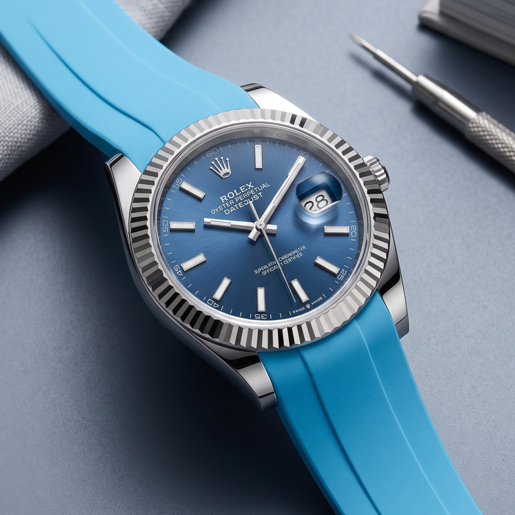 Deployant Strap - For Rolex Datejust 41mm - Light Blue - Helvetus
