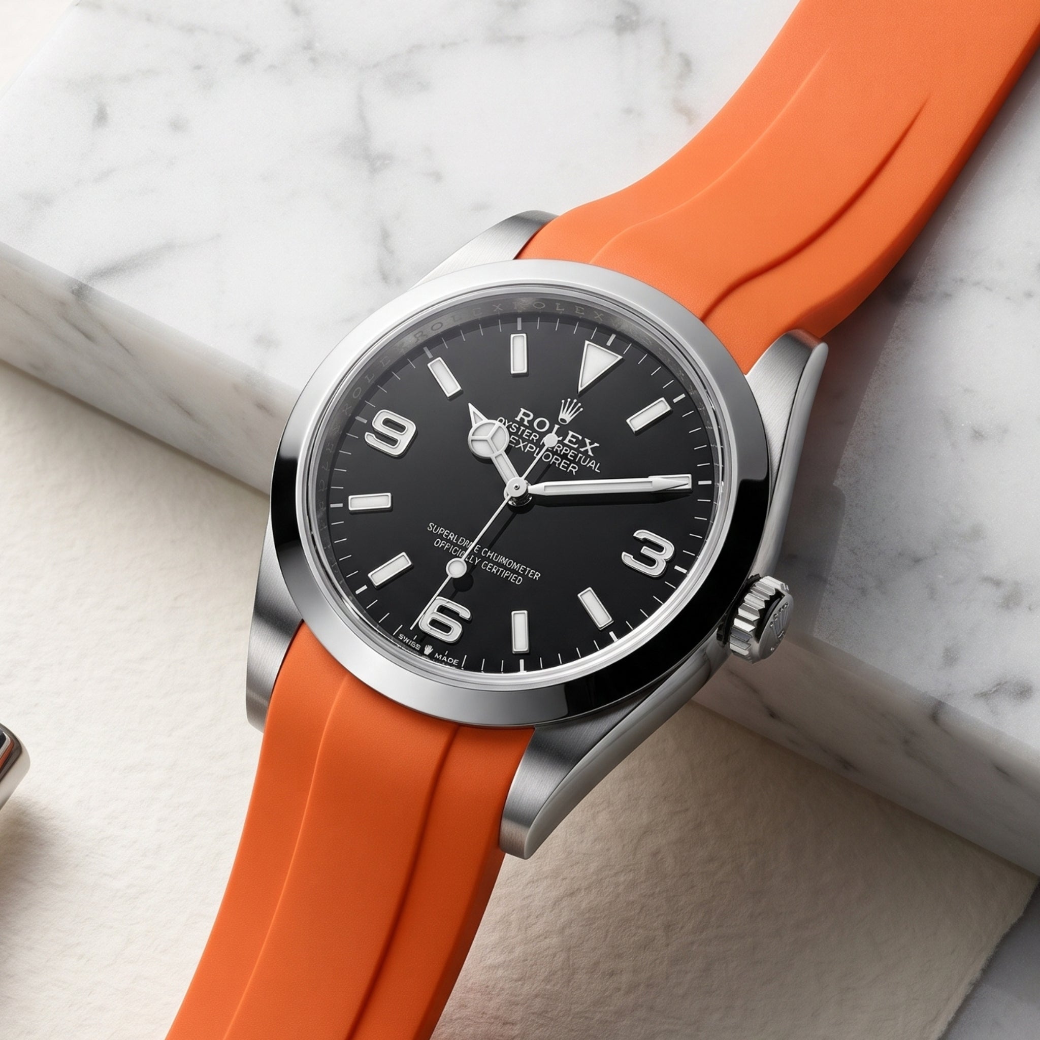 Deployant Strap - For Rolex Explorer I - Orange - Helvetus