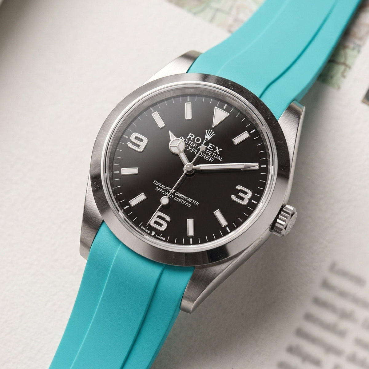 Deployant Strap - For Rolex Explorer I - Turquoise - Helvetus