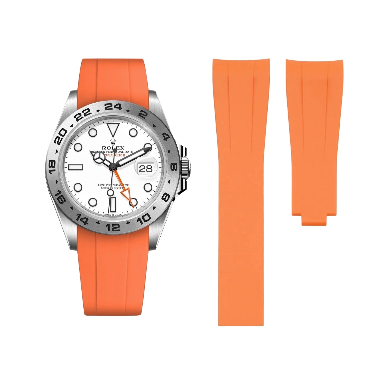 Deployant Strap - For Rolex Explorer II - Orange - Helvetus