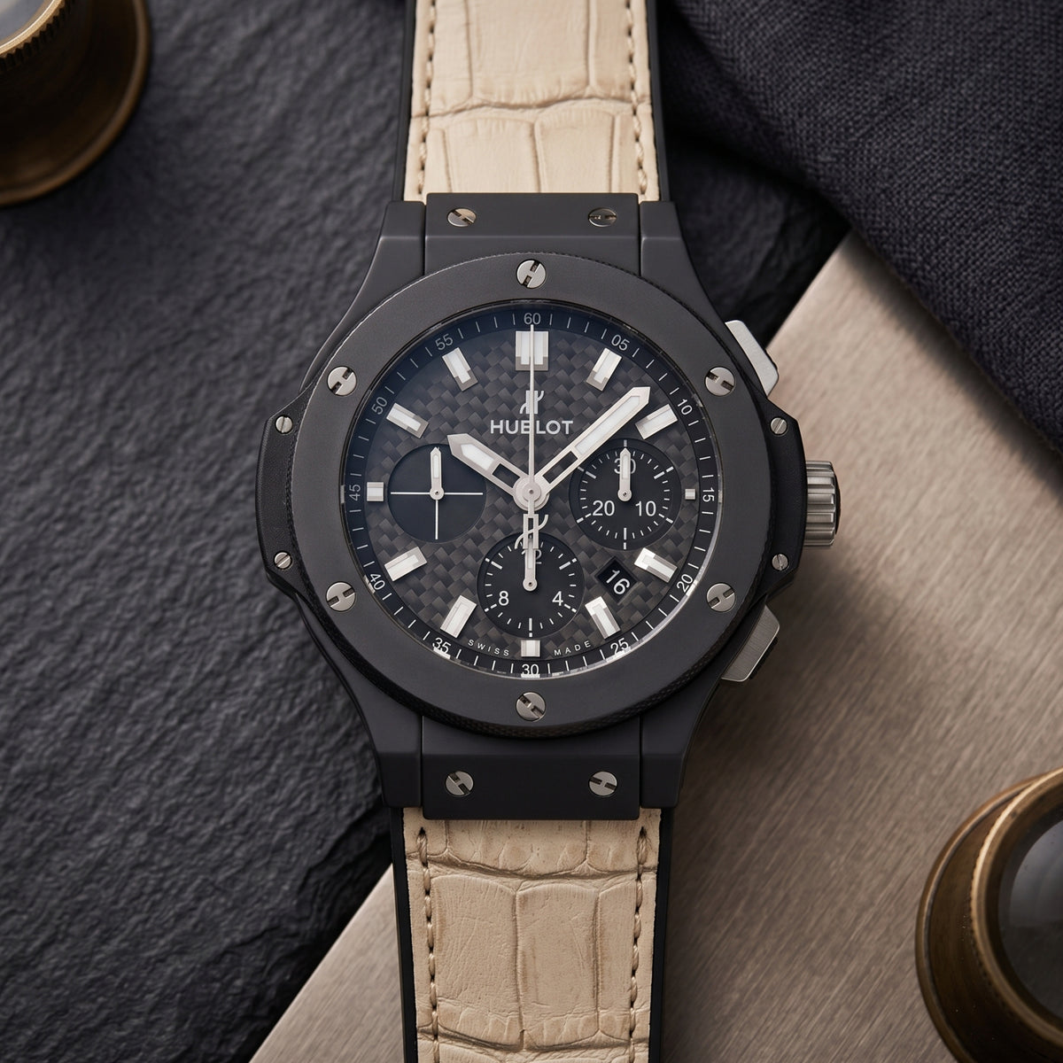Leather Strap - For Hublot Big Bang 44mm - Beige