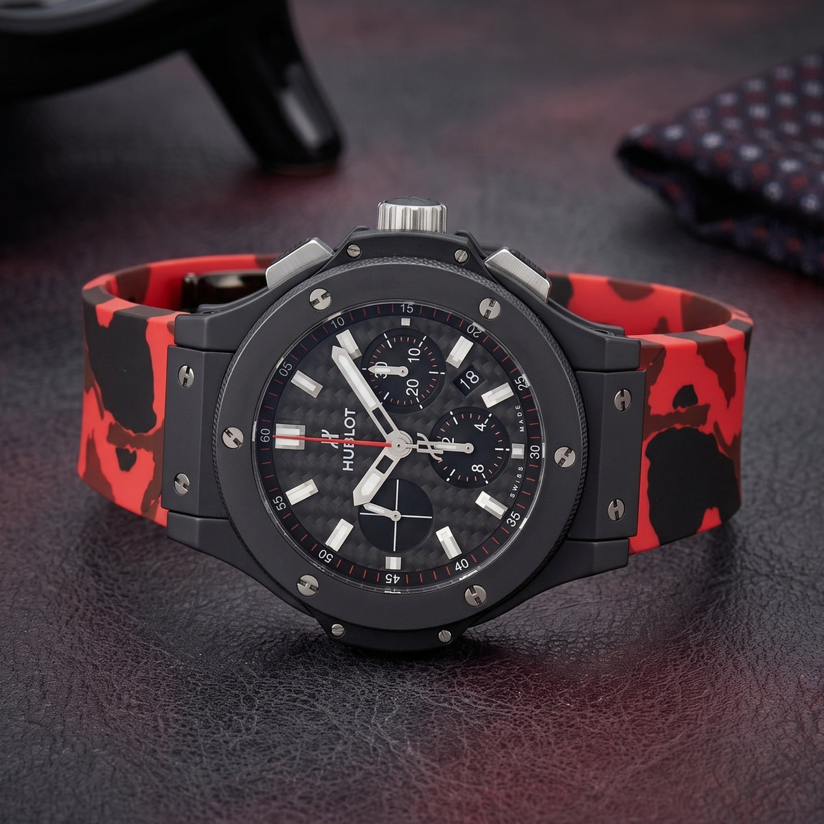 Rubber Strap - For Hublot Big Bang 44mm - Red Camo