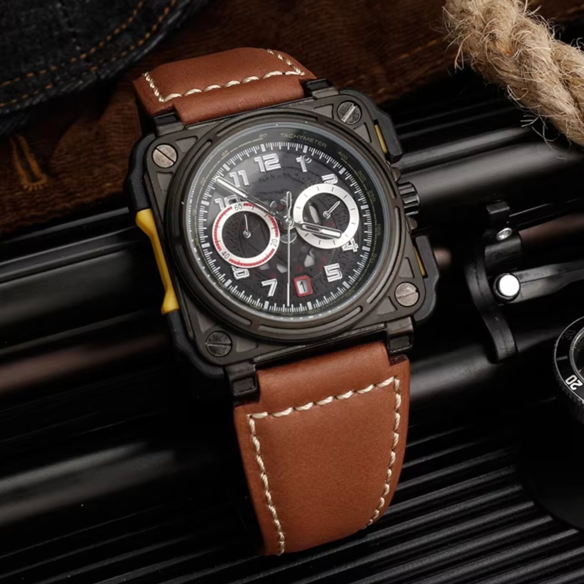 Leather Strap - For Bell & Ross BR - 01 | BR - 03 - Brown - Helvetus