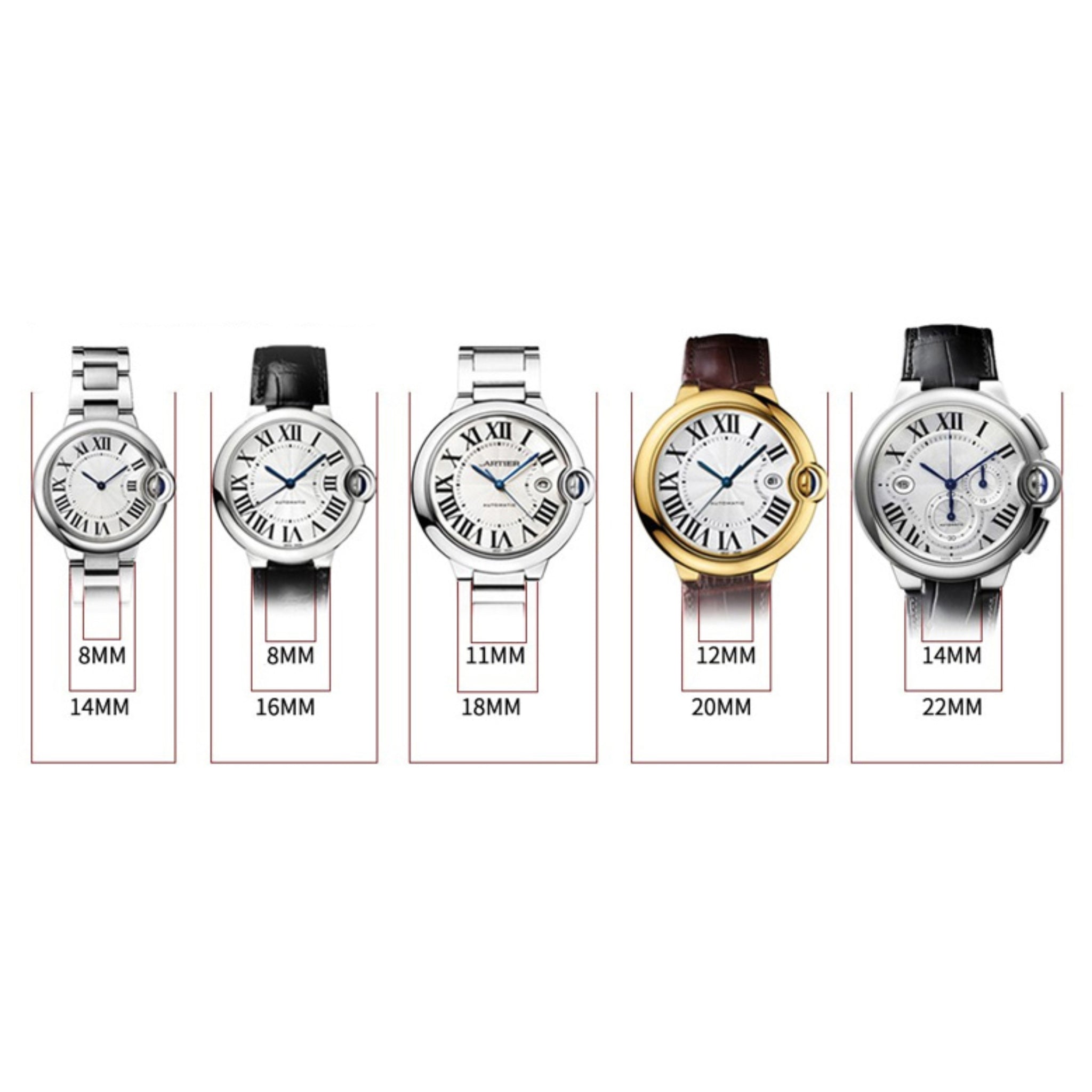 Leather Strap - For Cartier Ballon Bleu - Black - Helvetus