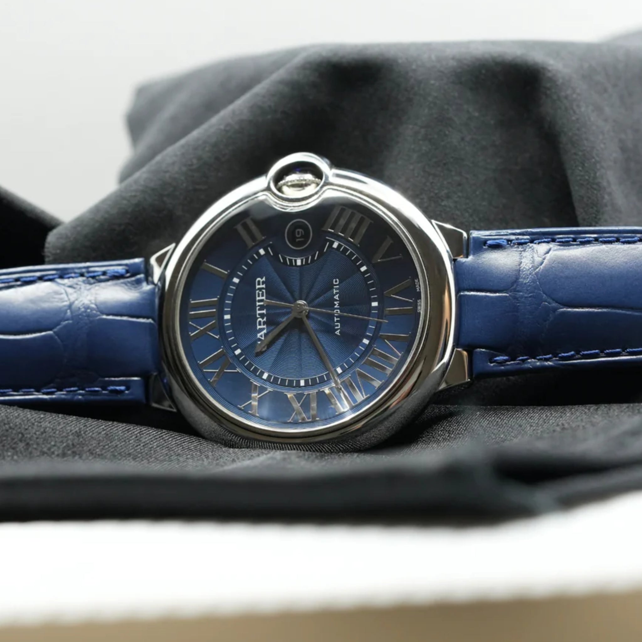 Leather Strap - For Cartier Ballon Bleu - Blue - Helvetus