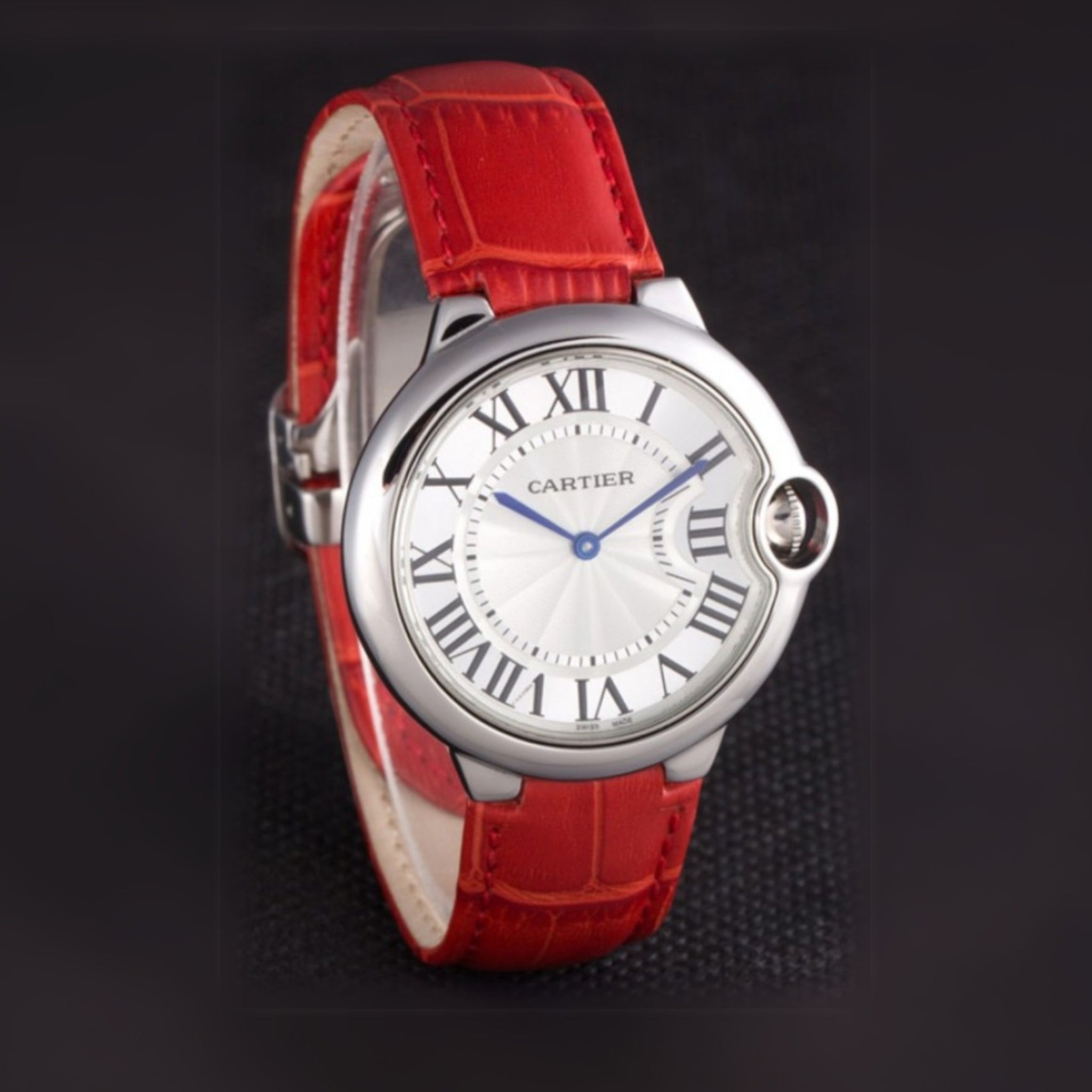 Leather Strap - For Cartier Ballon Bleu - Red - Helvetus