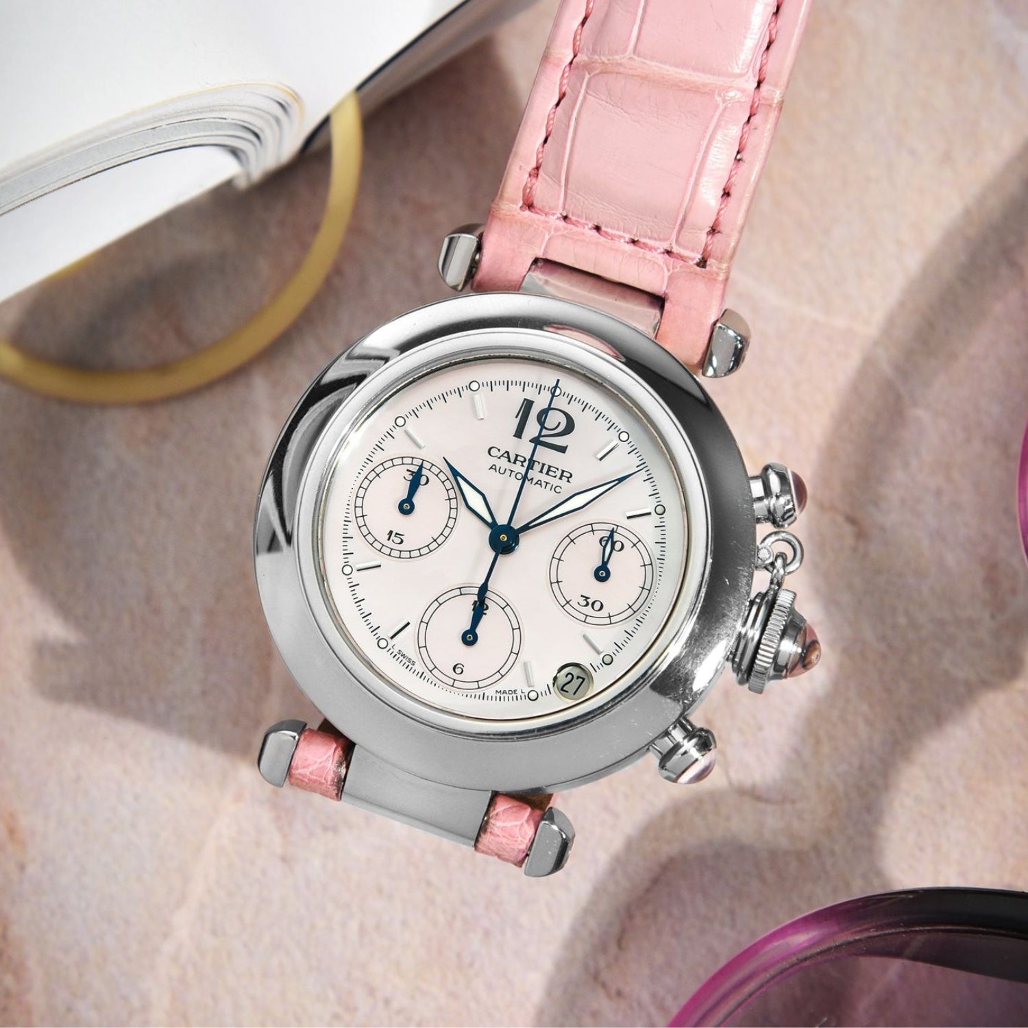 Leather Strap - For Cartier Pasha - Pink - Helvetus