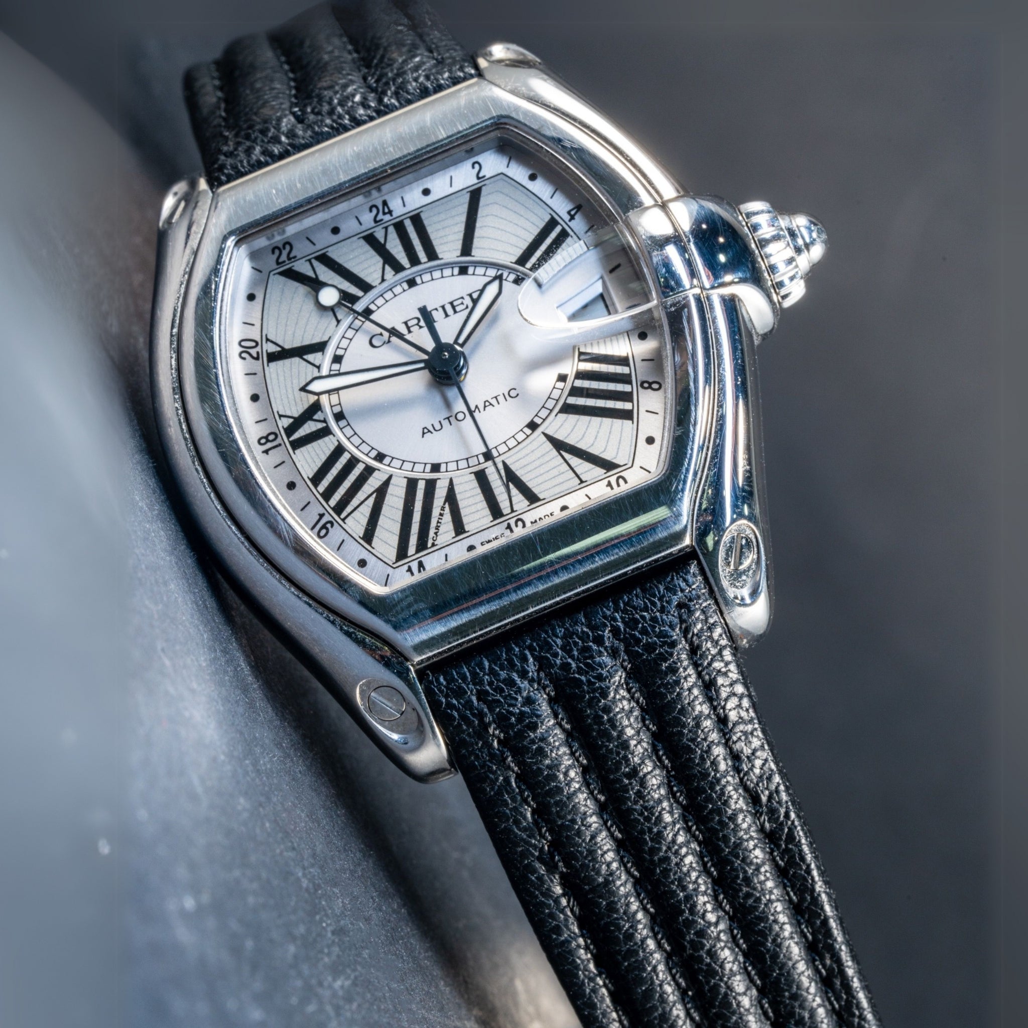 Leather Strap - For Cartier Roadster - Flat Black - Helvetus
