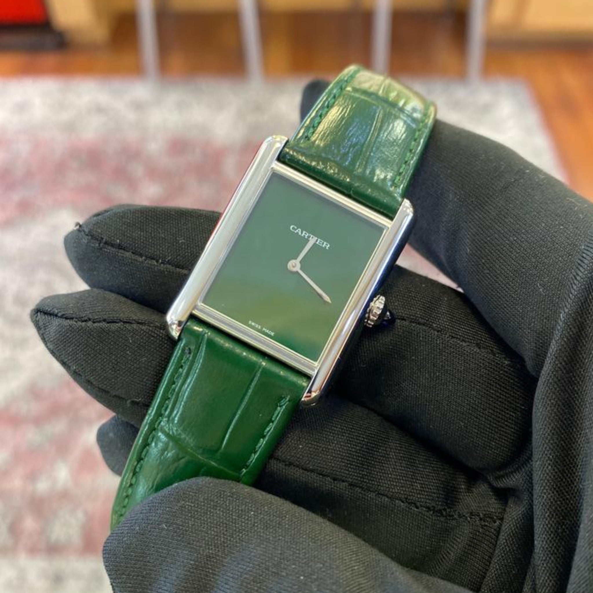 Leather Strap - For Cartier Tank - Green - Helvetus