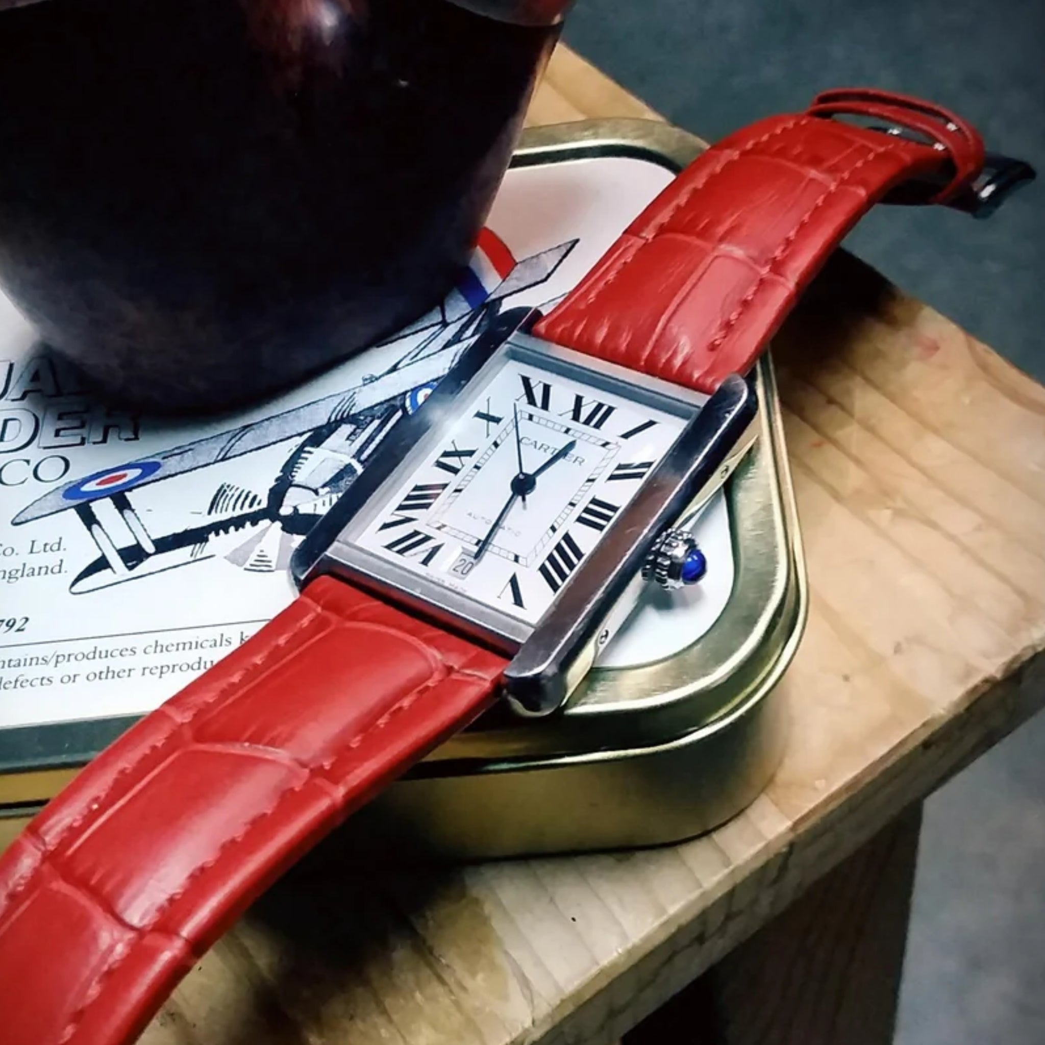 Leather Strap - For Cartier Tank - Red - Helvetus