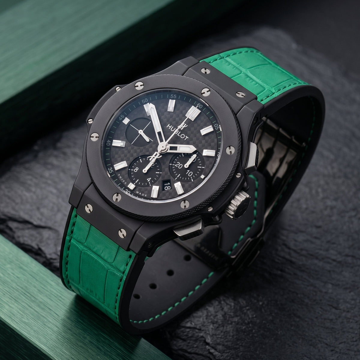 Leather Strap - For Hublot Big Bang 44mm - Green - Helvetus