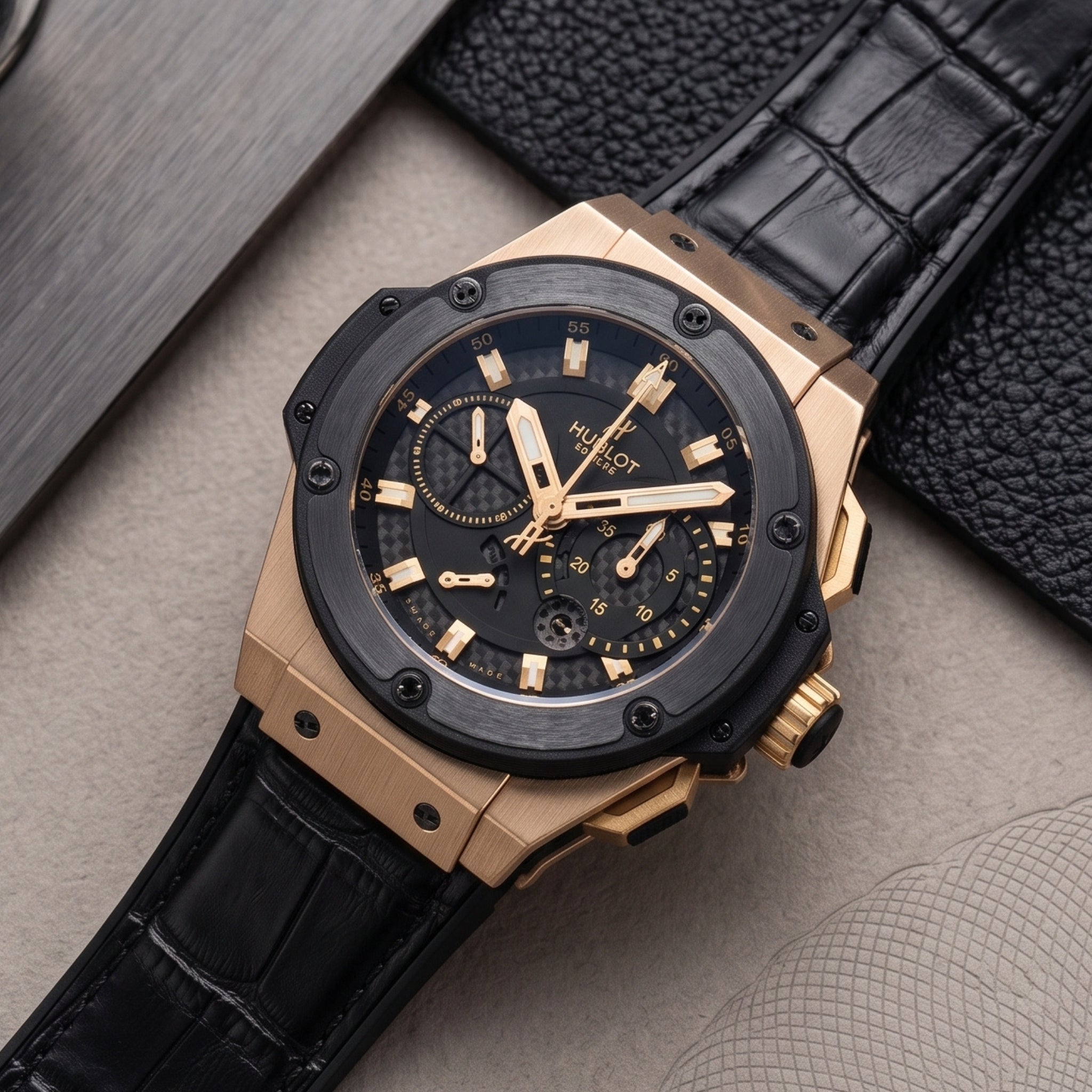 Leather Strap - For Hublot King Power - Black - Helvetus