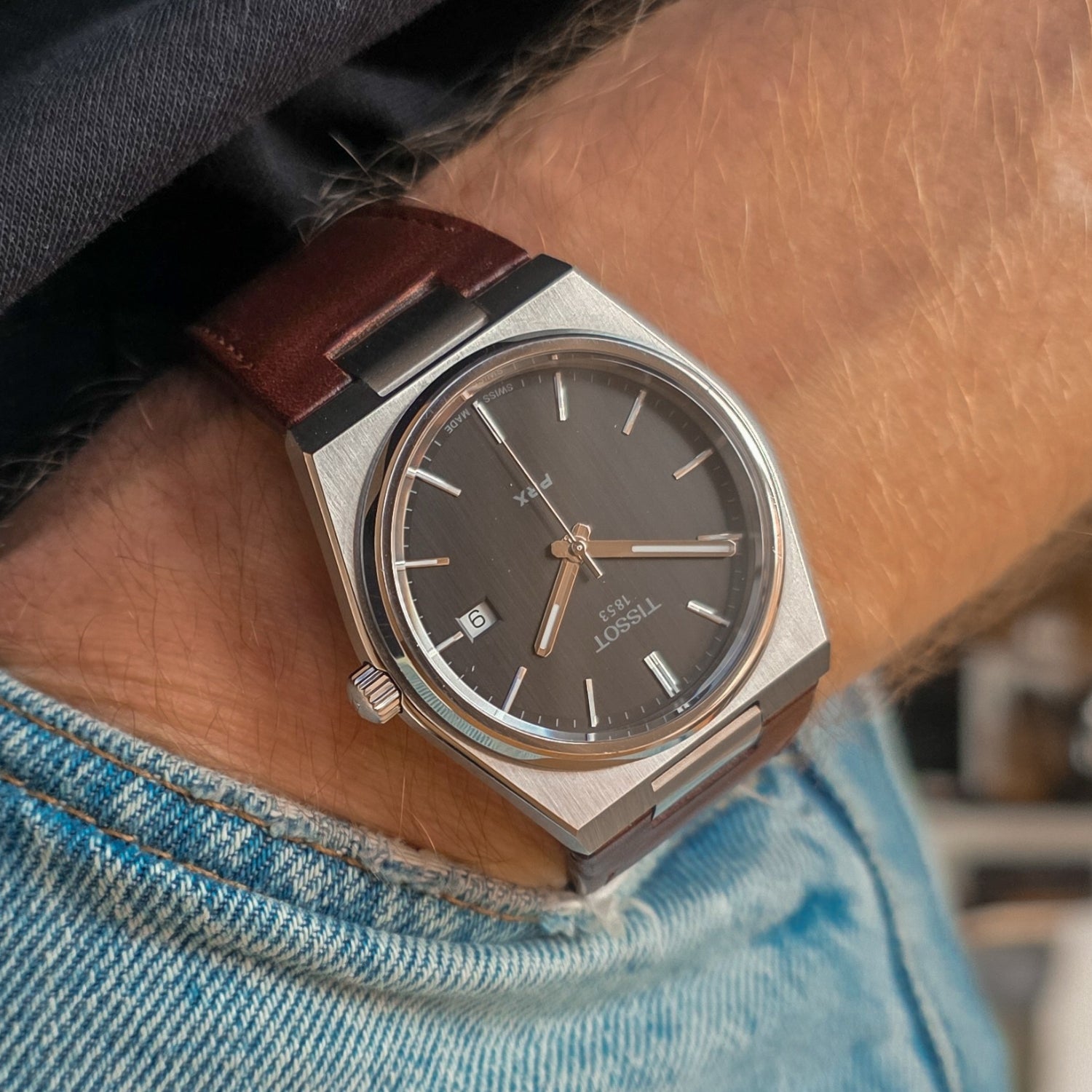 Leather Strap for Tissot PRX - Flat Brown - Helvetus