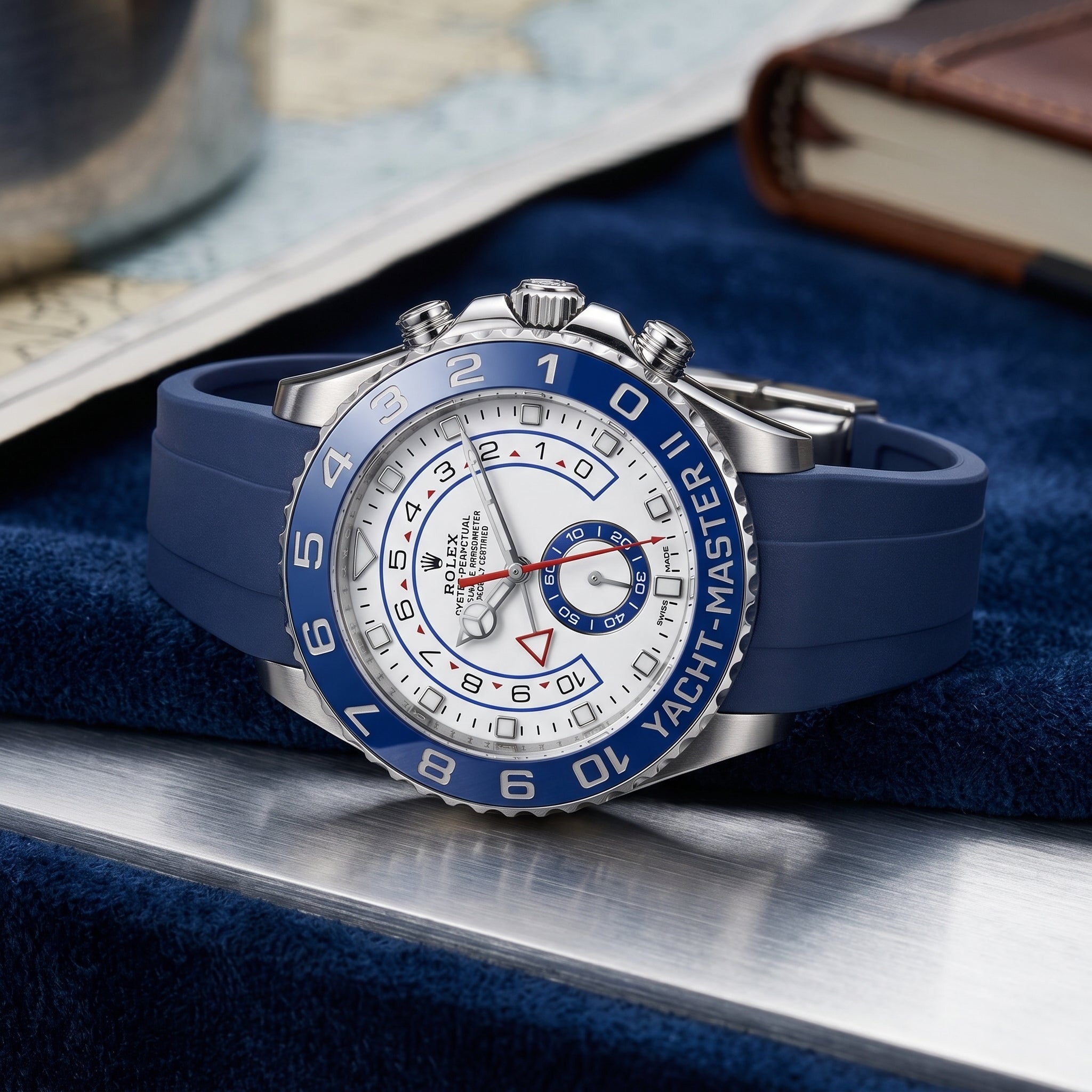 Deployant Rubber Strap - For Rolex Yacht-Master II 44mm - Navy Blue