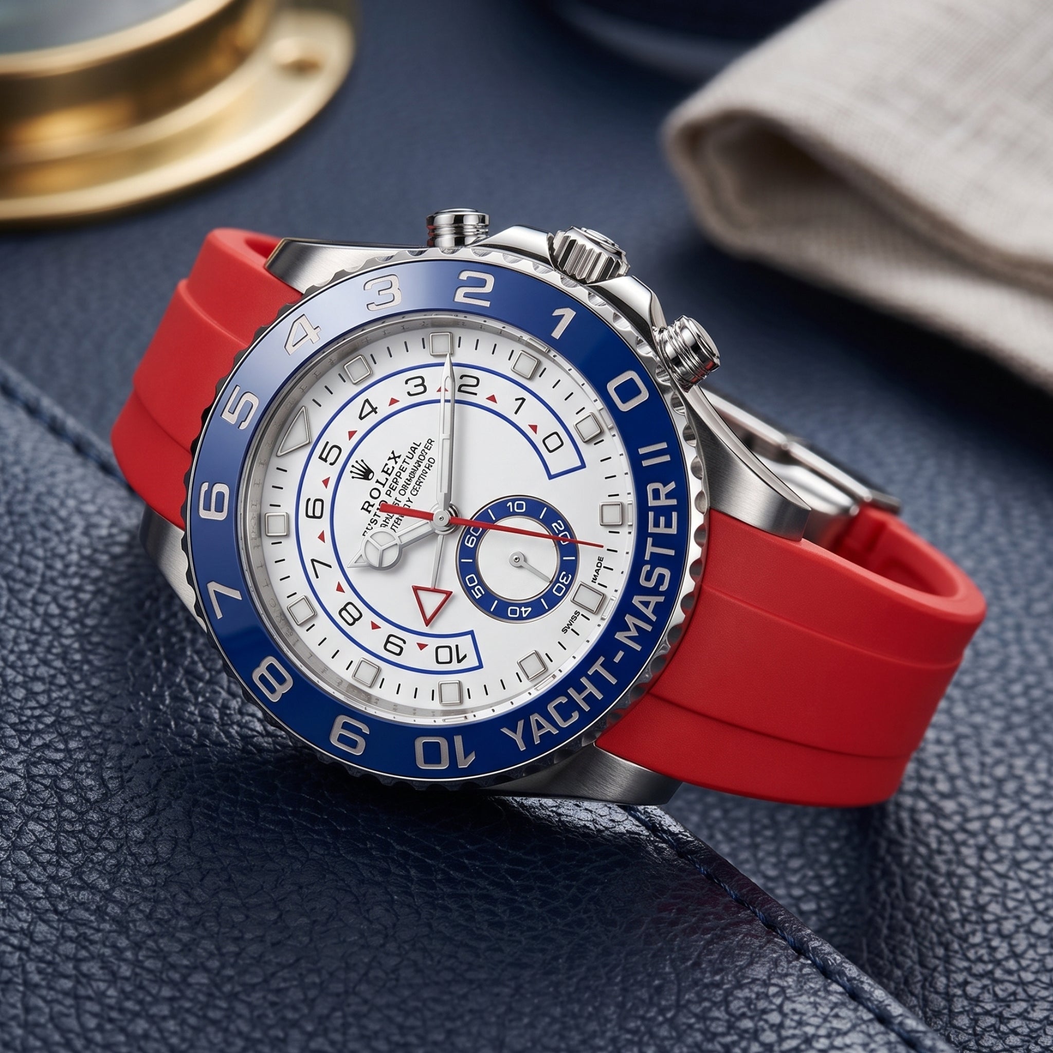Deployant Rubber Strap - For Rolex Yacht-Master II 44mm - Red