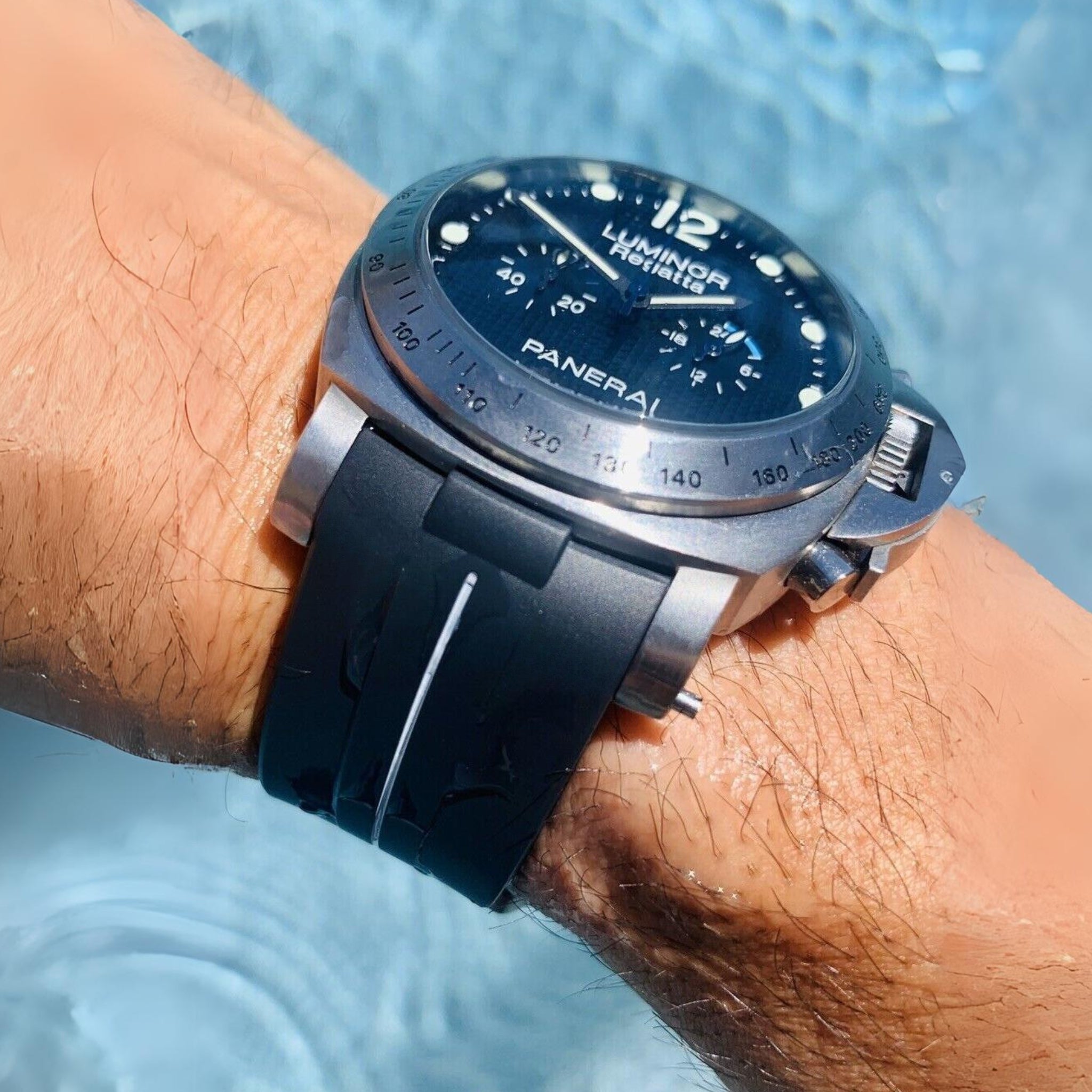 Rubber Curved Strap - For Panerai Luminor 44mm - Black w/White | LuxLine® - Helvetus