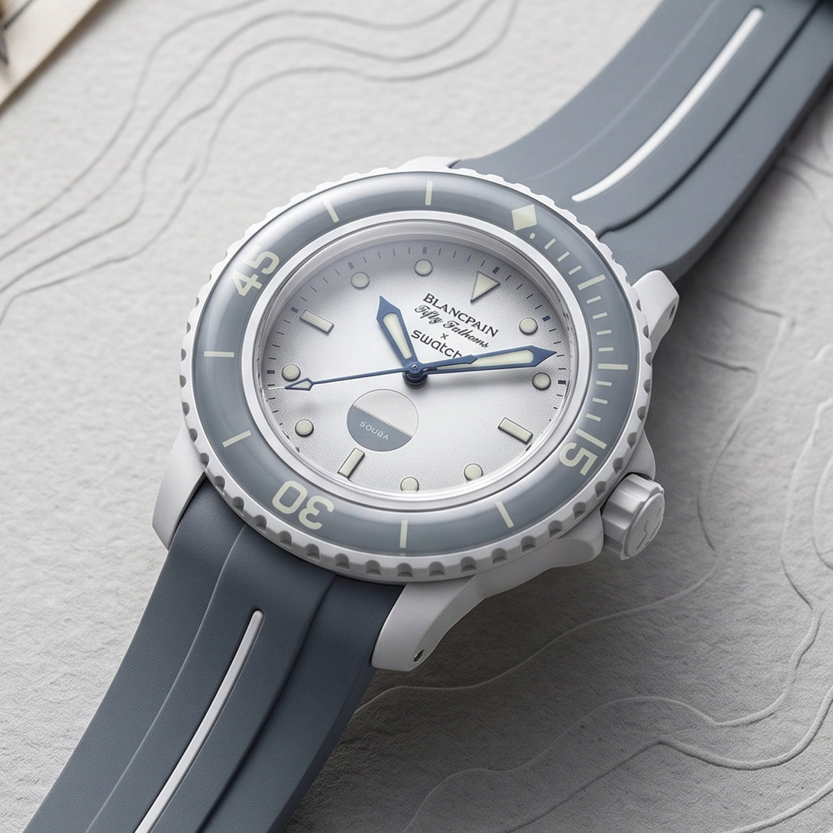 Rubber Strap - For Blancpain X Swatch - Antarctic Ocean - Grey w/White Line | LuxLine® - Helvetus