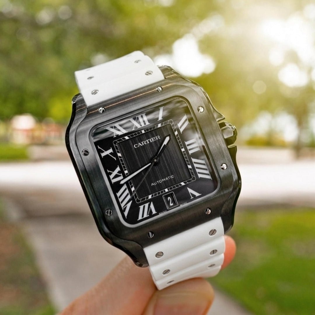 Rubber Strap - For Cartier Santos Medium/Large - White with Screws - Quick Release/Switch - Helvetus