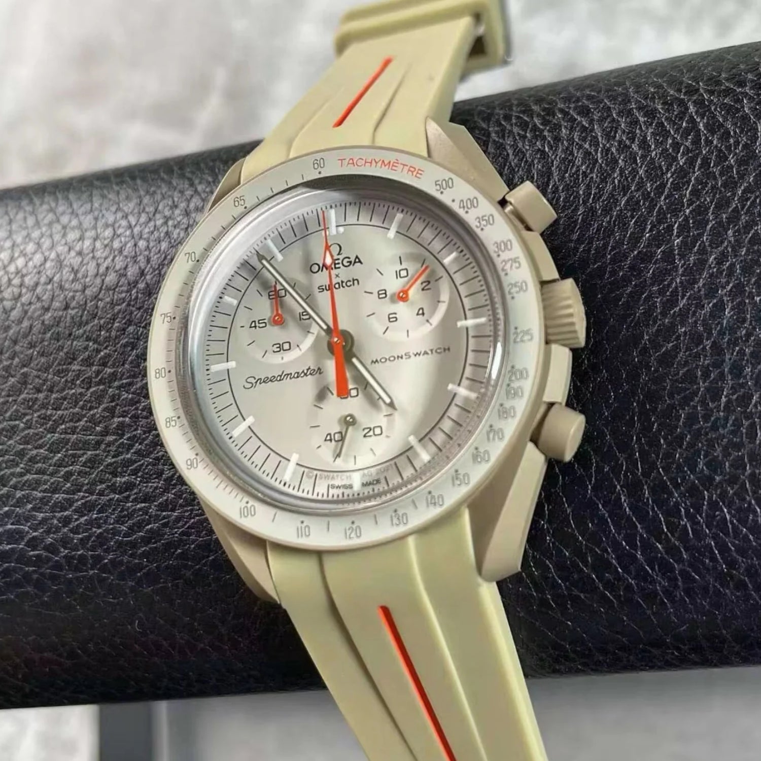 Rubber Strap - For Mission to Jupiter | Omega X Swatch | MoonSwatch - Beige w/Red Line - Helvetus