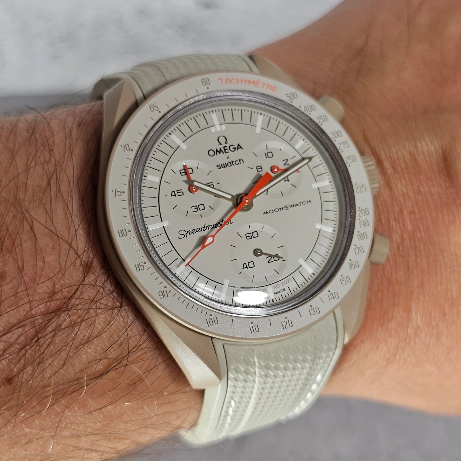 Rubber Strap - For Mission to Jupiter | Omega X Swatch | MoonSwatch - Beige w/White - Helvetus