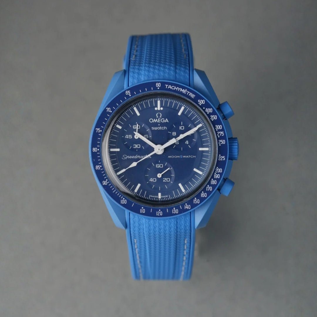 Rubber Strap - For Mission to Neptune | Omega X Swatch | MoonSwatch - Light Blue w/White - Helvetus