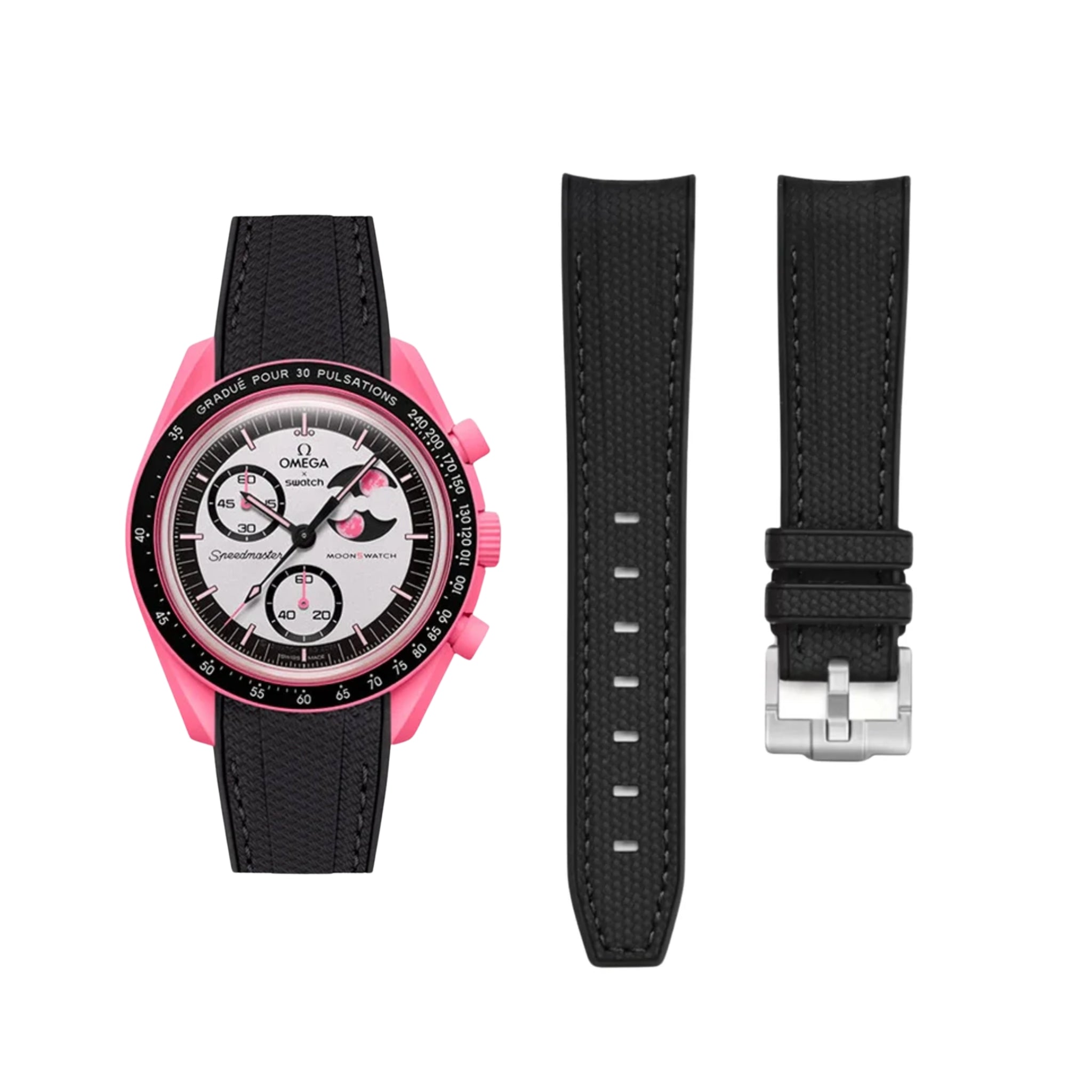 Rubber Strap - For Mission to The Pink Moonphase - Black - Helvetus