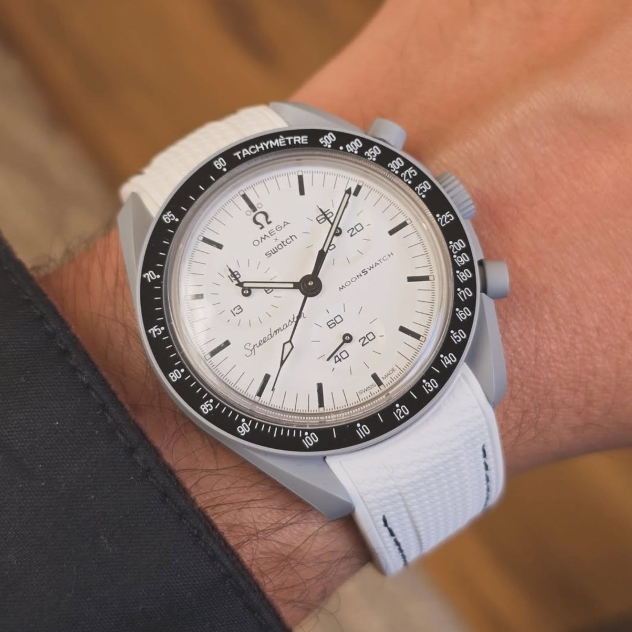 Rubber Strap - For MoonSwatch 1965 - White with Black Line - Helvetus