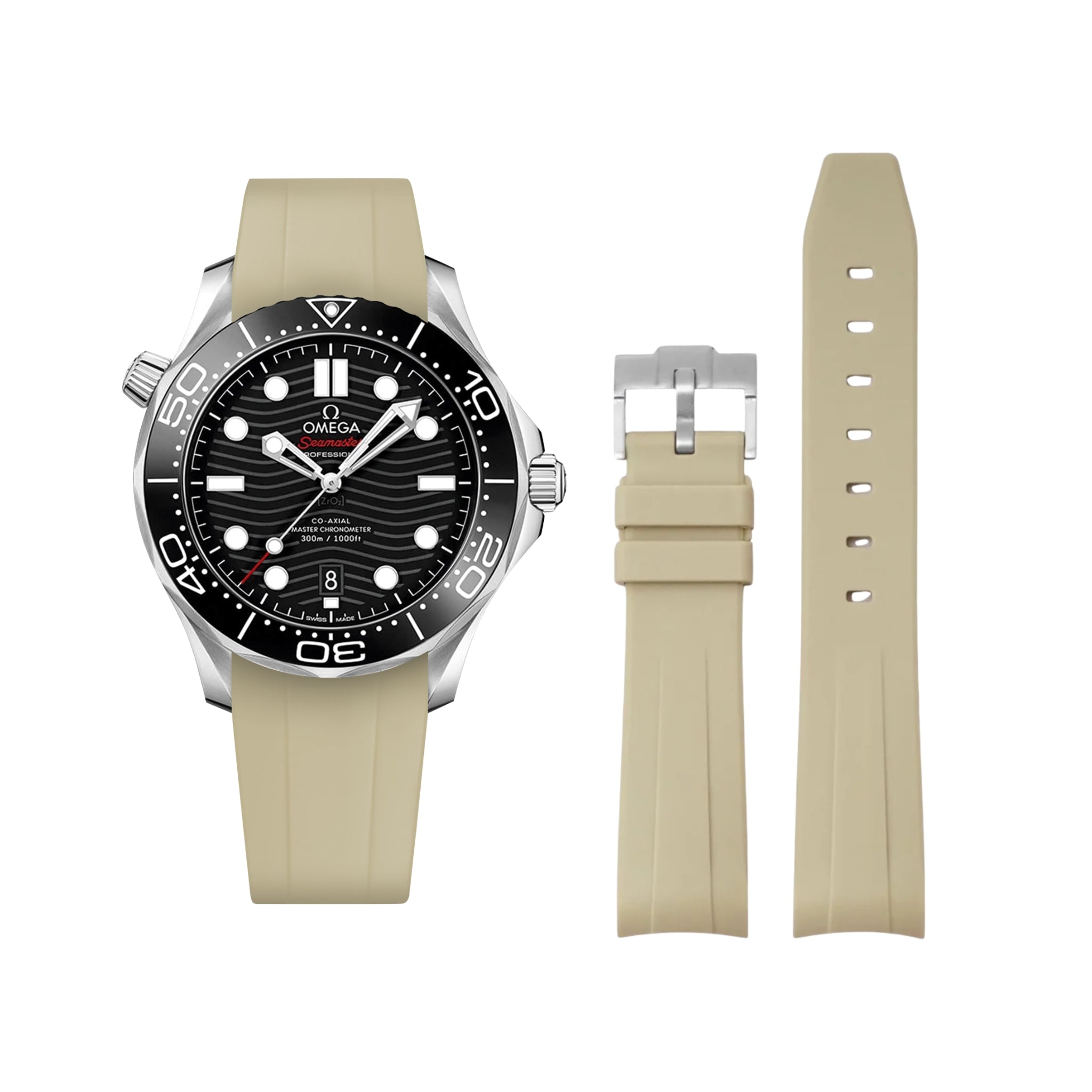 Rubber Strap - For Omega Seamaster 300 - Beige - Helvetus