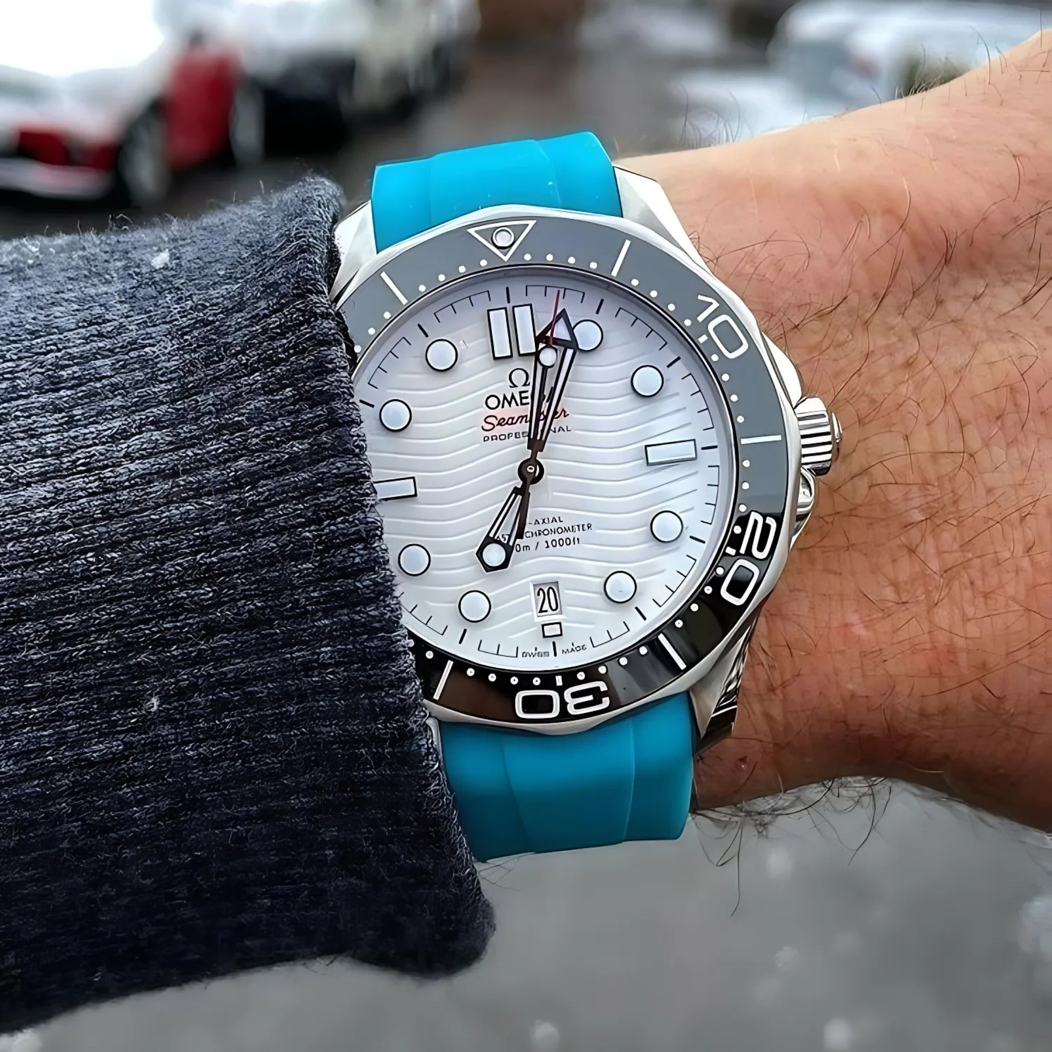 Rubber Strap - For Omega Seamaster 300 - Light Blue - Helvetus