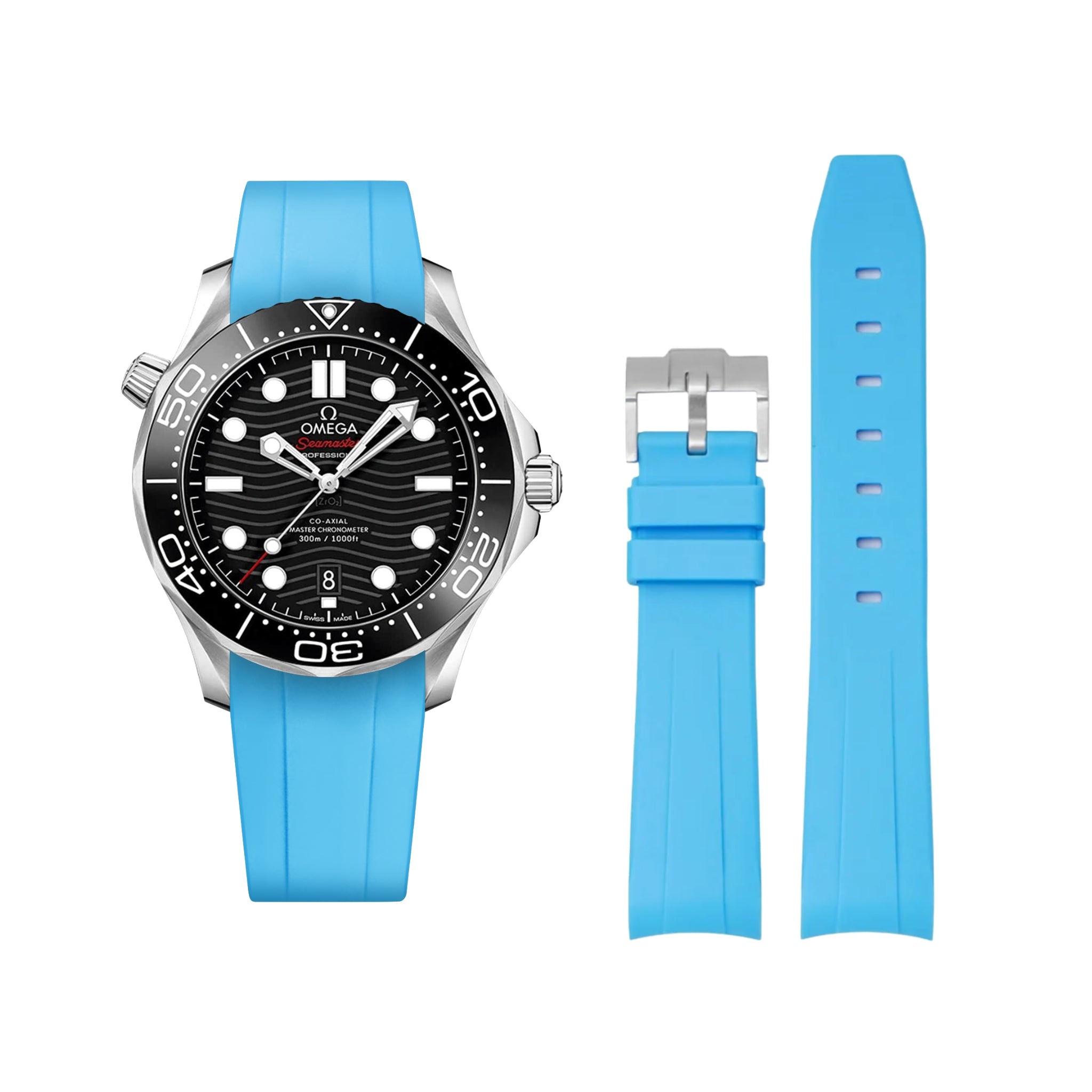 Rubber Strap - For Omega Seamaster 300 - Light Blue - Helvetus
