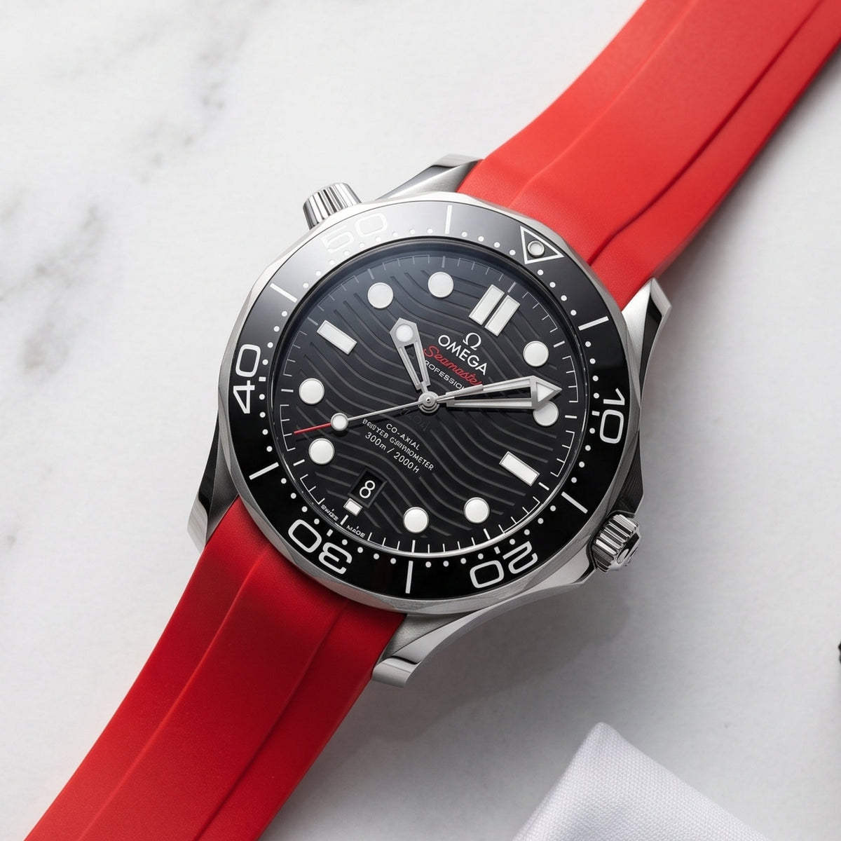 Rubber Strap - For Omega Seamaster 300 - Red - Helvetus