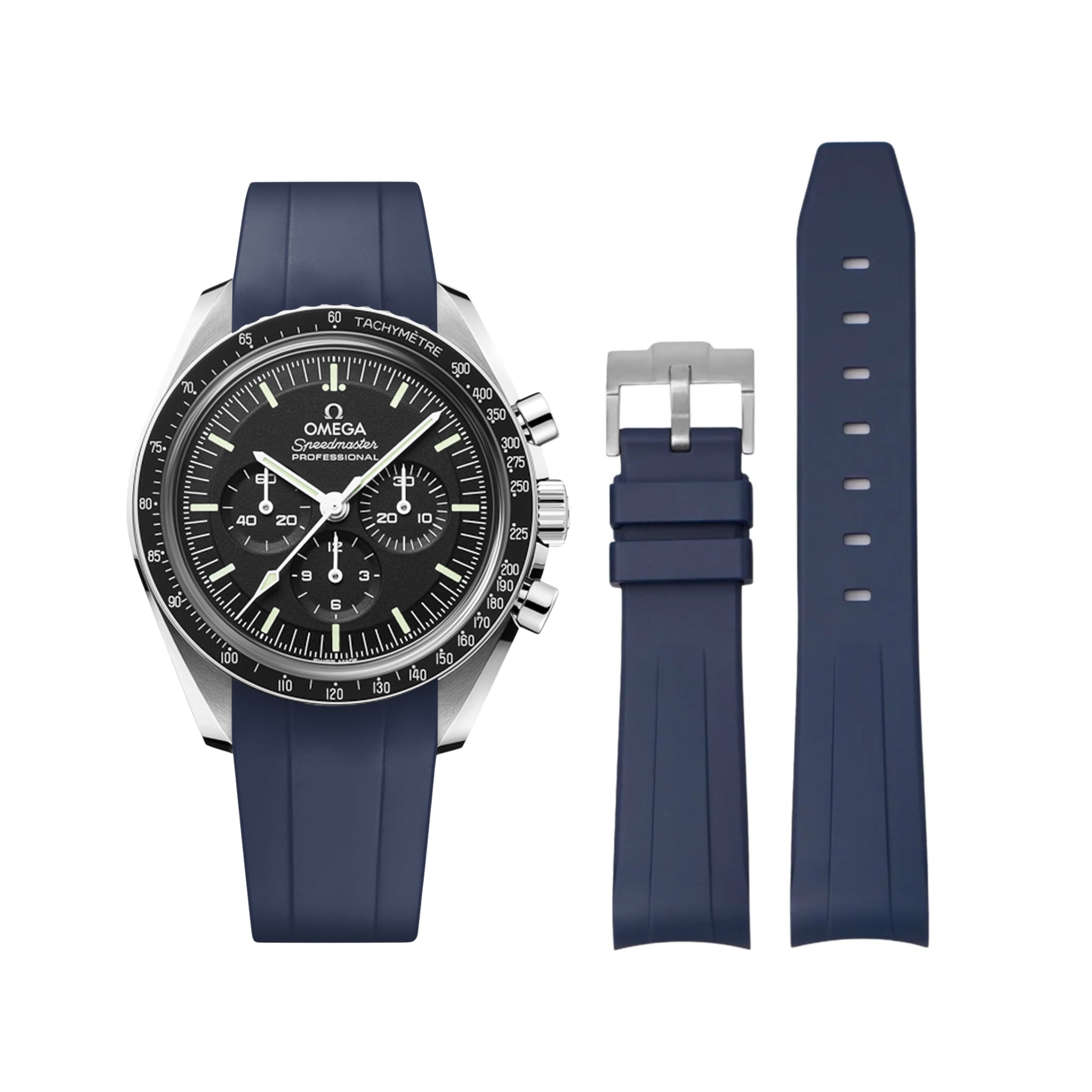 Rubber Strap - For Omega Speedmaster - Navy Blue - Helvetus