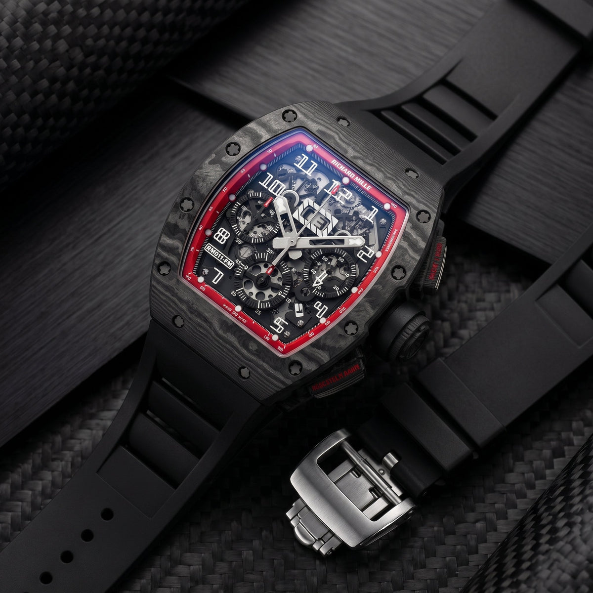 Rubber Strap - For Richard Mille RM011 | RM11-01 | RM11-02 | RM11-03 | RM11-04 | RM11-05 | RM47 | RM50 | RM52 | RM53-01 | RM57 | RM65 | RM69 - Black - Helvetus