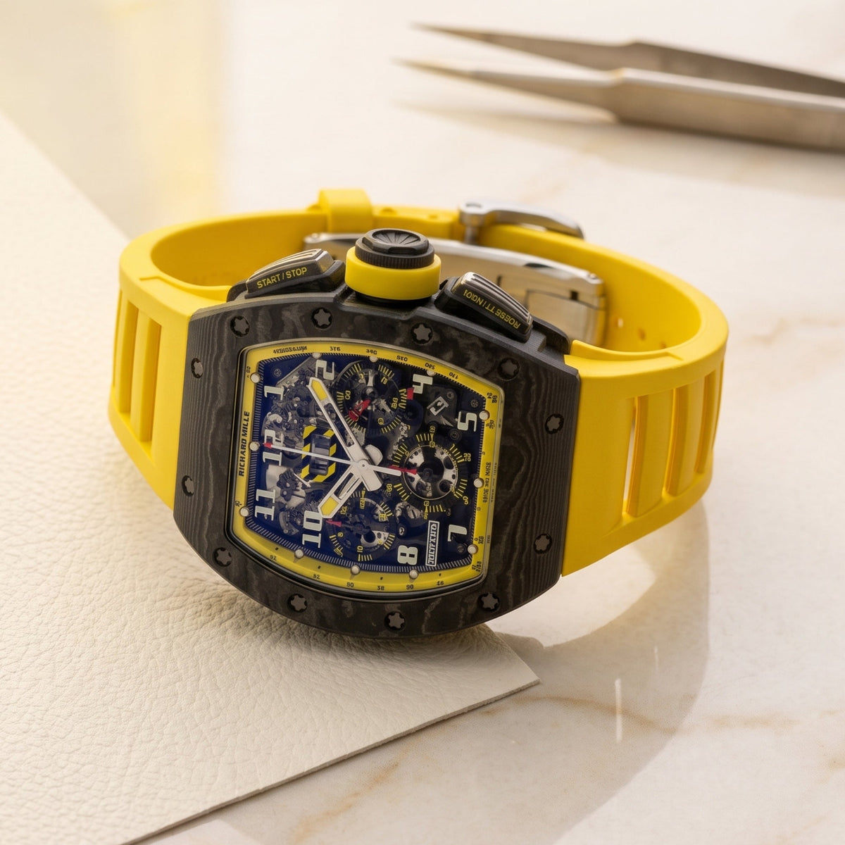 Rubber Strap - For Richard Mille RM011 | RM11-01 | RM11-02 | RM11-03 | RM11-04 | RM11-05 | RM47 | RM50 | RM52 | RM53-01 | RM57 | RM65 | RM69 - Yellow - Helvetus