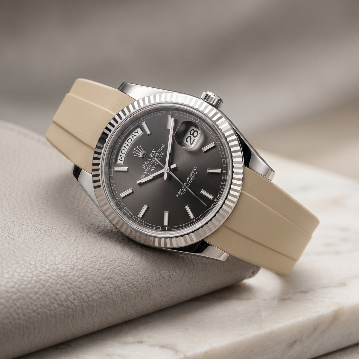 Rubber Strap - For Rolex Day-Date 40 - Beige - Helvetus