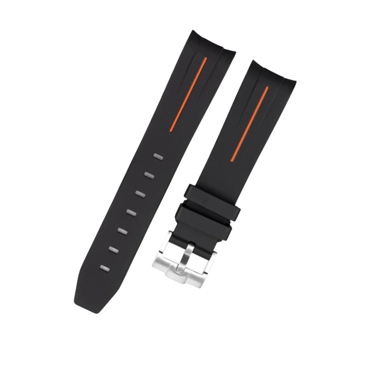Rubber Strap - For Rolex Explorer I - Black w/Orange Line | LuxLine® - Helvetus