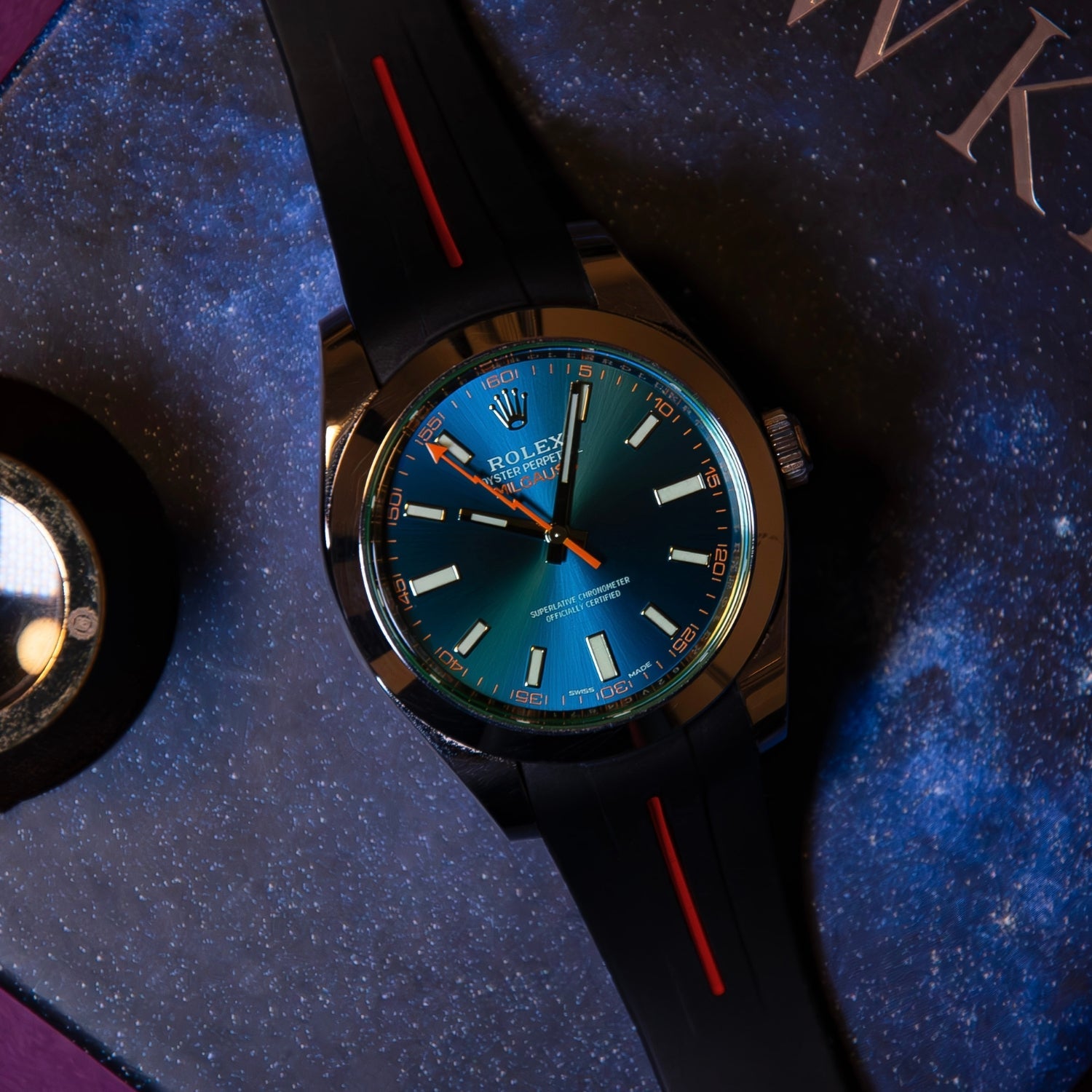 Rubber Strap - For Rolex Milgauss - Black w/Red Line | LuxLine® - Helvetus