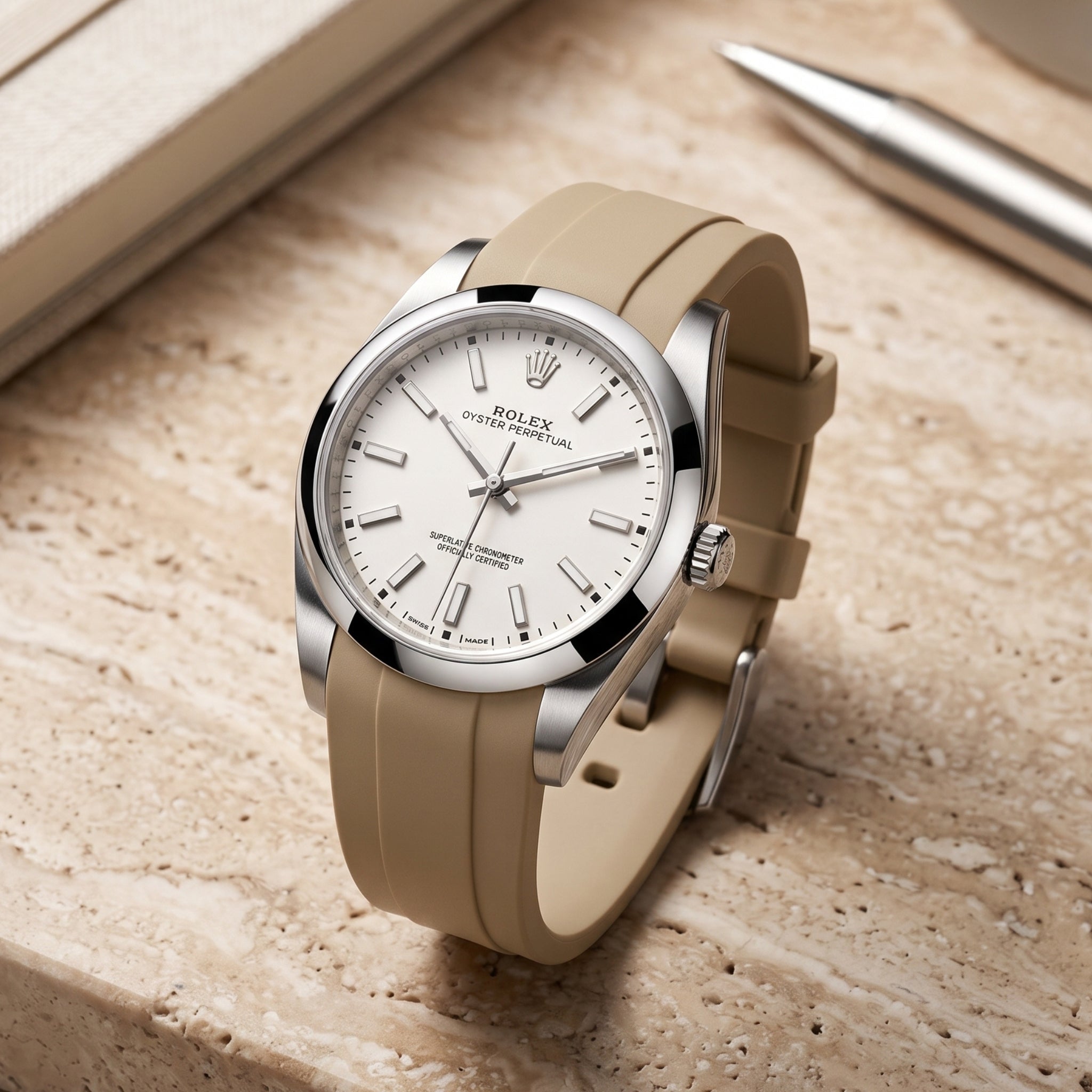 Rubber Strap - For Rolex Oyster Perpetual 39mm - Beige - Helvetus